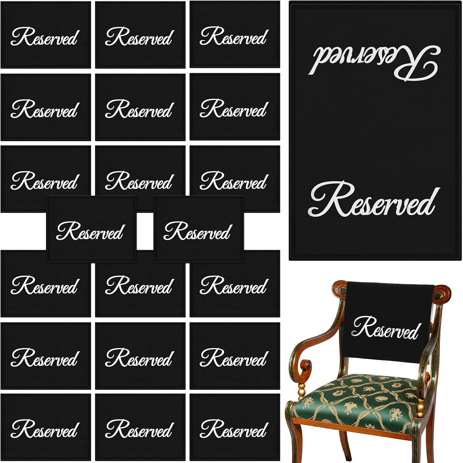 20 Pack Reserved Seating Signs for Chairs Church Pew Reserved Signs Cloths Placeholder for Wedding Celebrations Receptions, Meeting or Events, 11.81 X 17.72 Inches(Black)