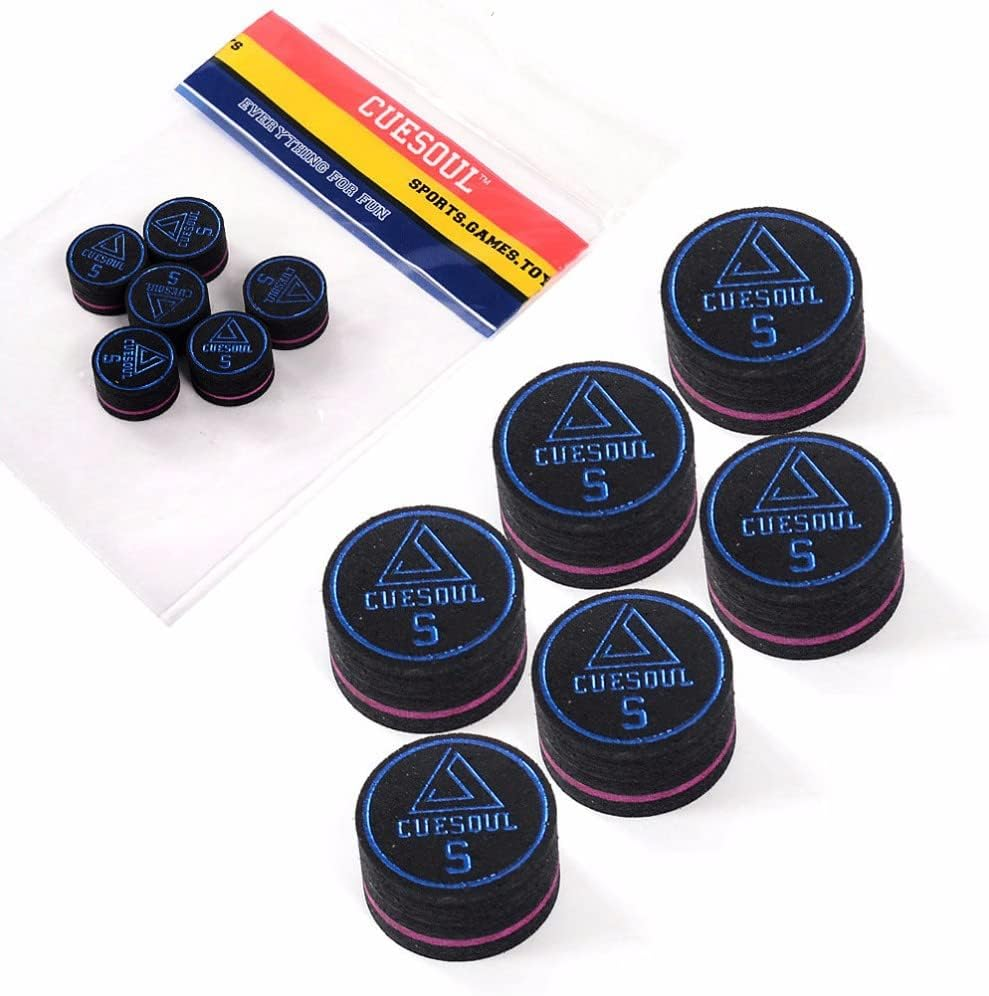 CUESOUL 14Mm Pool Cue Tips - Premium Pigskin Leather & 9 Layers Laminated Design, Glue-On Tips for English Pool Cue Stick Billiards, Professional Hardness Moisture Proof Cue Billiards Accessories