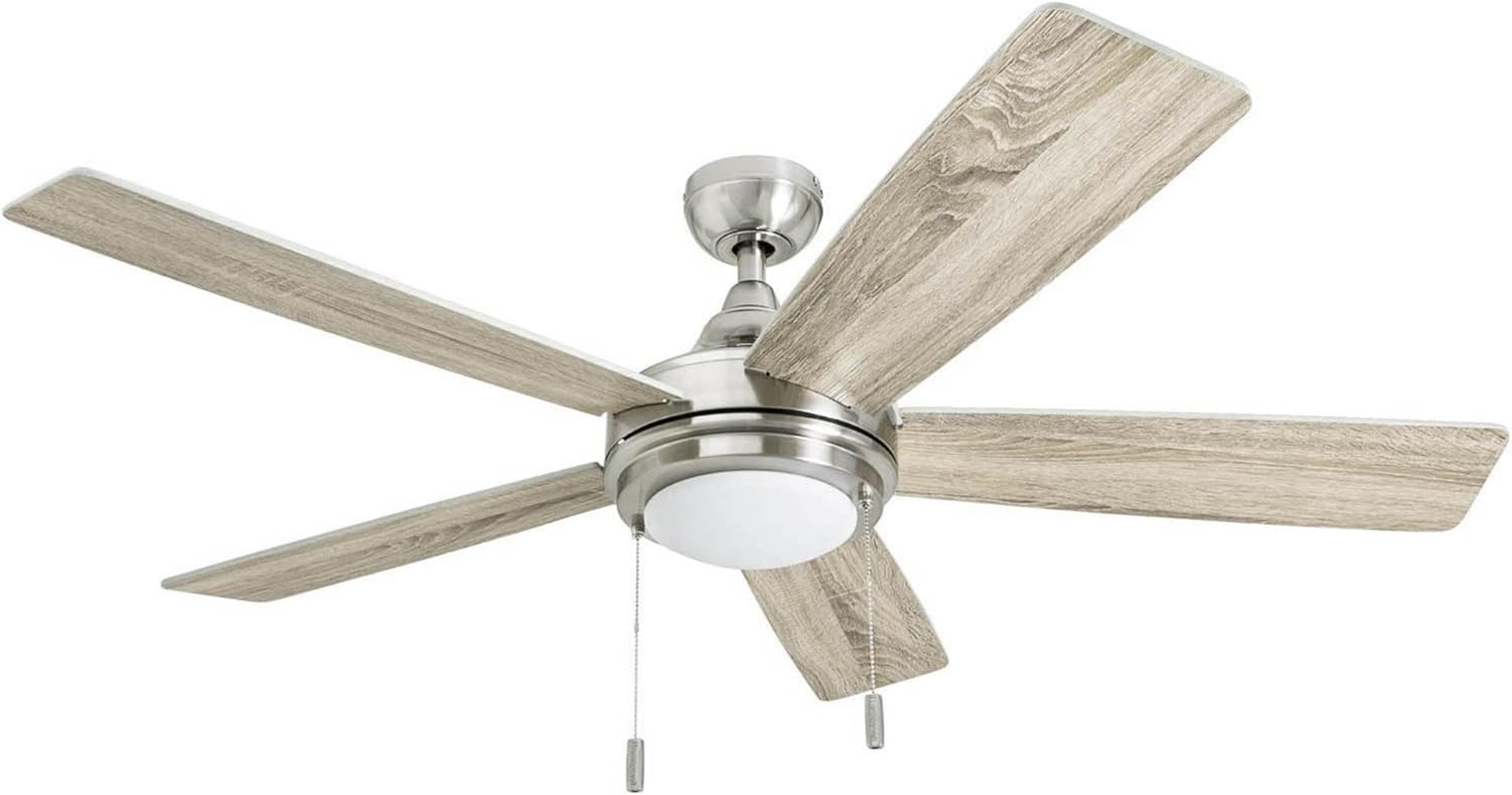 Ceiling Fans Ventnor, 52 Inch Modern Farmhouse Indoor LED Ceiling Fan with Light, Pull Chain, Three Mounting Options, Dual Finish Blades, Reversible Motor - 50606-01 (Brushed Nickel)