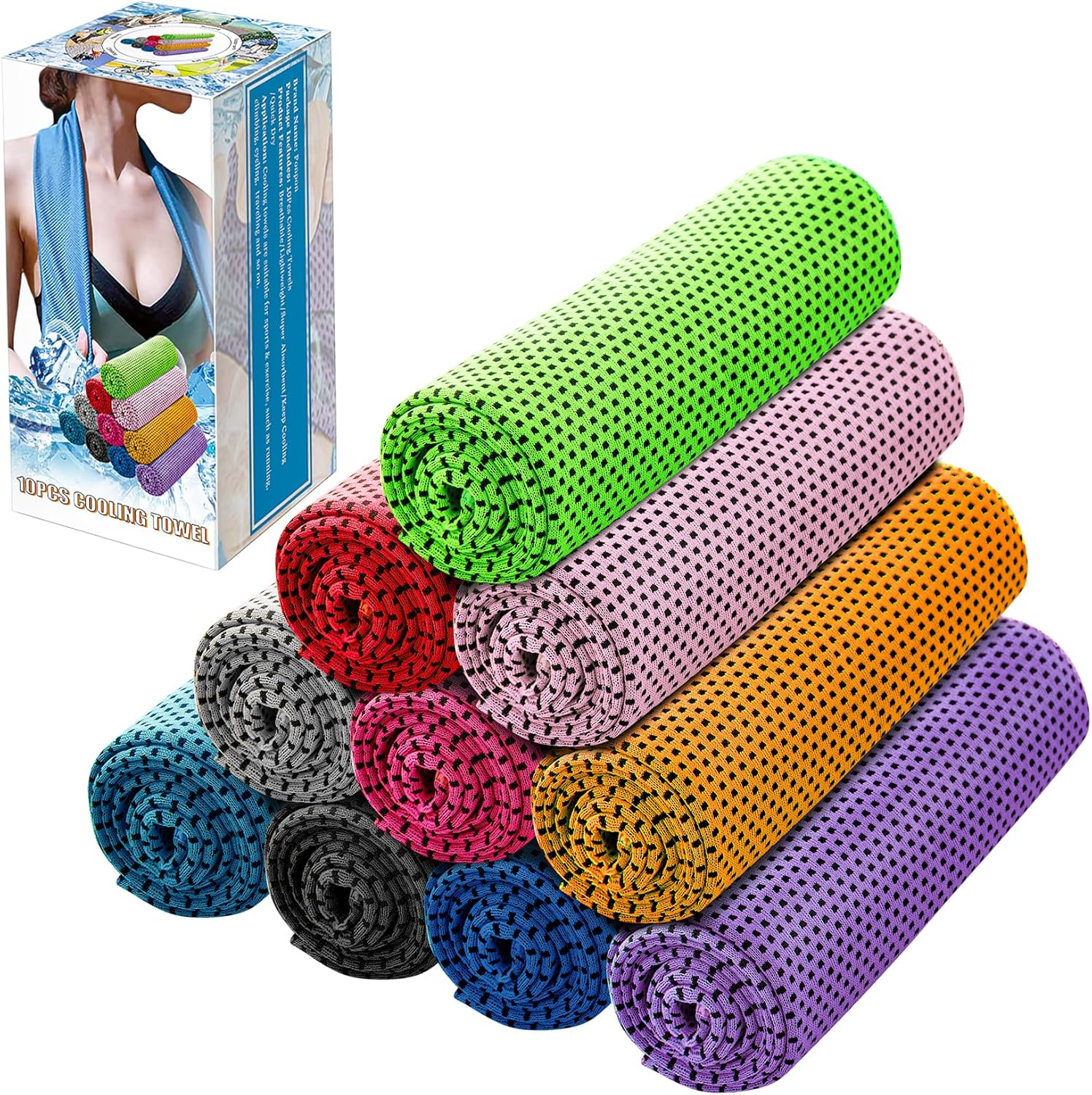 10Pcs Cooling Towel Ice Towel Cooling Towels for Neck and Face Microfiber Cooling Towel for Gym, Travel, Yoga, Camping, Running, Outdoor Sport (10 Colors)