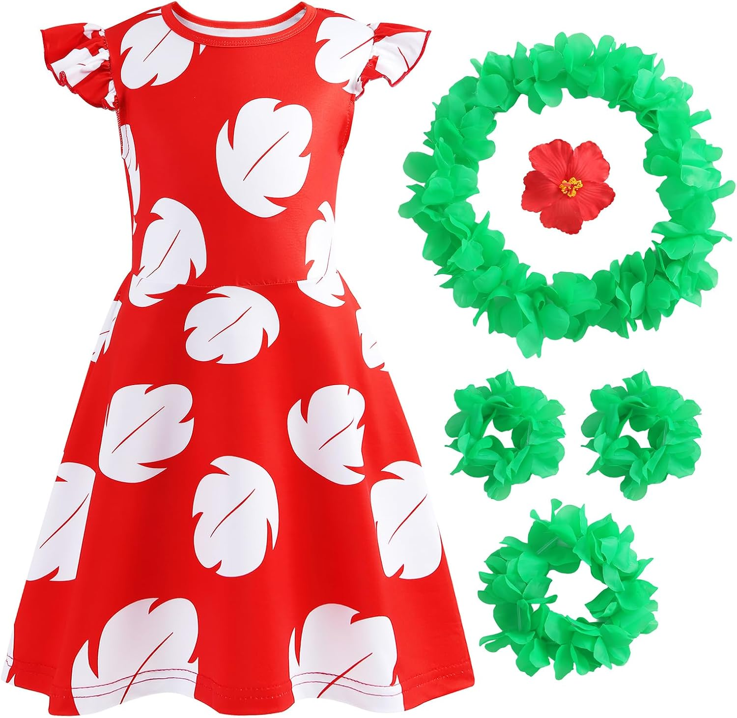 Hawaiian Little Girl Costume Dress Leaf Summer Outfit for 2-10 Year