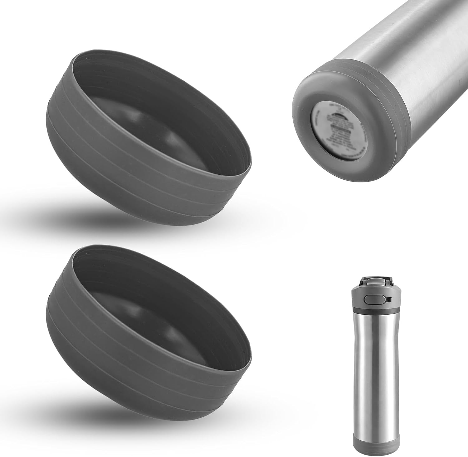 2Pcs Silicone Water Bottle Boot for Contigo Ashland Chill 24 Oz, Protective Rubber Bottom Holder Sleeve Bottle Protection Cover Accessories Compatible with Contigo Protector Case(Gray)