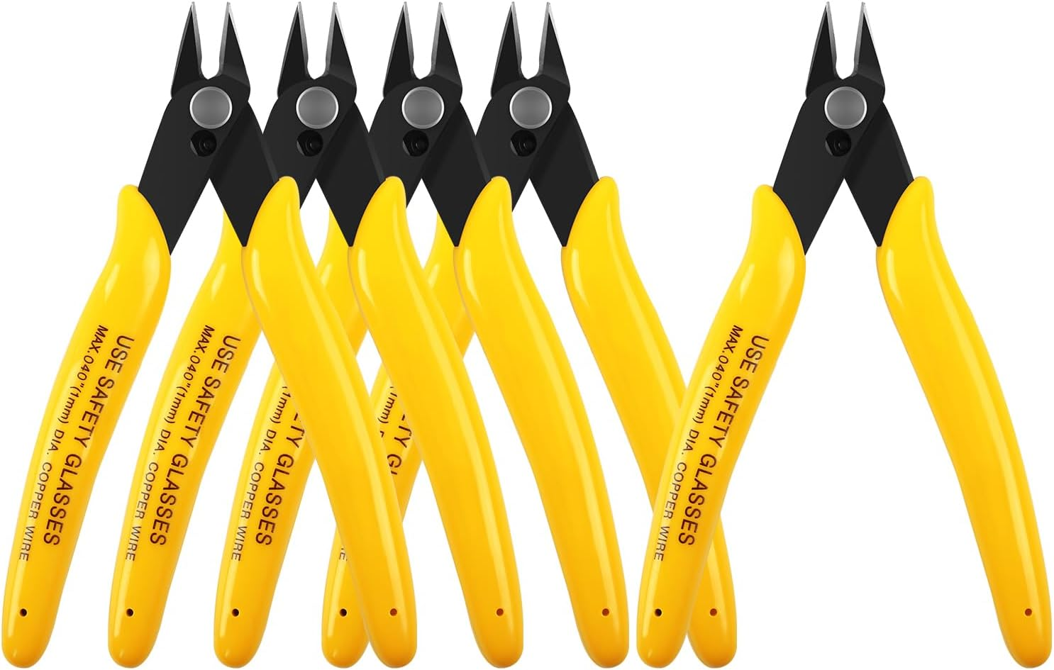 5Pcs Micro Flush Cutters, Wire Cutter with Internal Spring, Diagonal Cutters for Electronics, Heating Wire, Model Sprue, Soft Copper Wire Snips, 5 Inches, Yellow