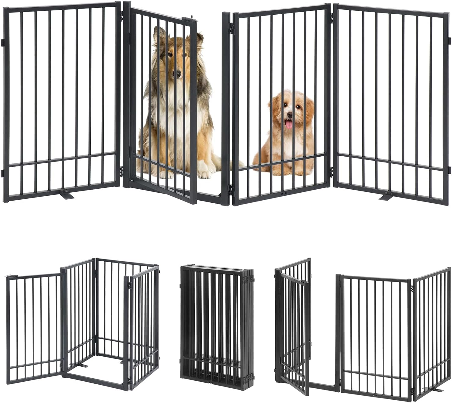 Metal Freestanding Dog Gate with Door, Extra Wide 81
