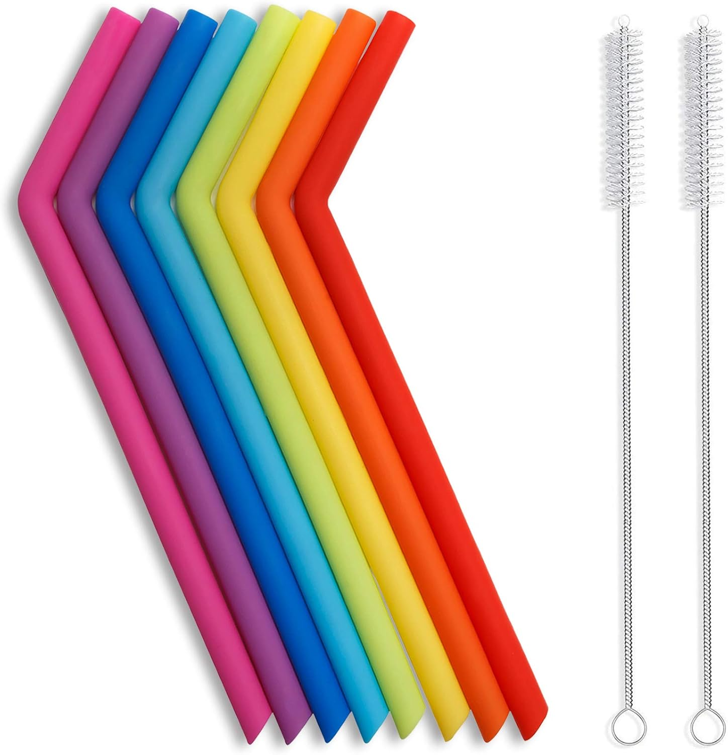 Reusable Silicone Straws, Long Flexible Silicone Drinking Straws with Cleaning Brushes for 30 oz Tumblers - 10 Pieces - BPA-Free - No Rubber Taste
