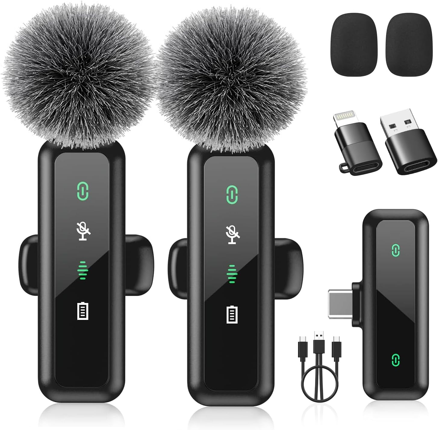 Wireless Lavalier Microphone for iPhone 15/16-2 Pack USB-C Mini Mic for iPhone, Android, iPad with Noise Cancelling & LED Display, Crystal Clear Recording for TikTok, YouTube, Podcast, Vlogging