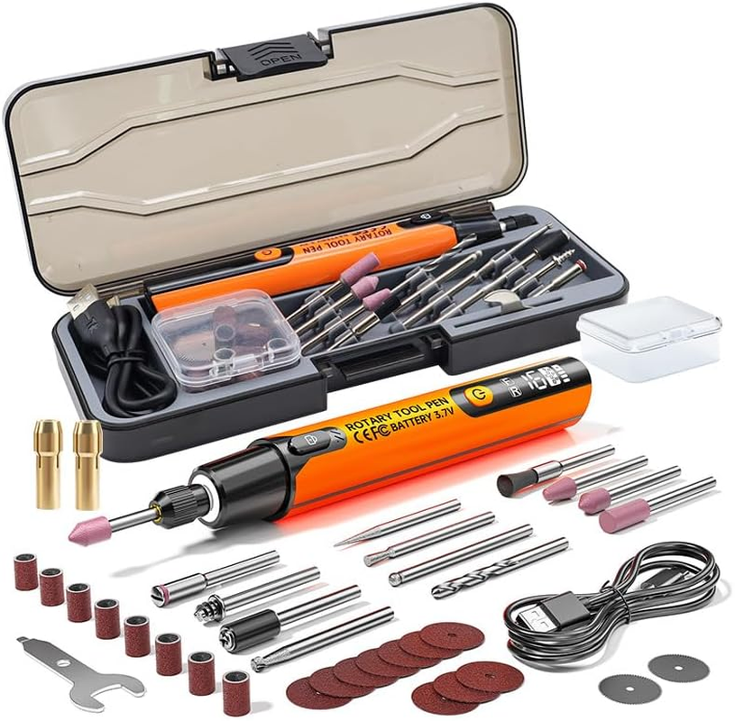 Mini Cordless Rotary Tool,6-Speed,3.7V Rechargeable Rotary Tool Kit with 36 Accessories,Usb Charging Digital Display Multi-Purpose DIY Tool for Sanding, Polishing, Drilling,Engraving(Orange)