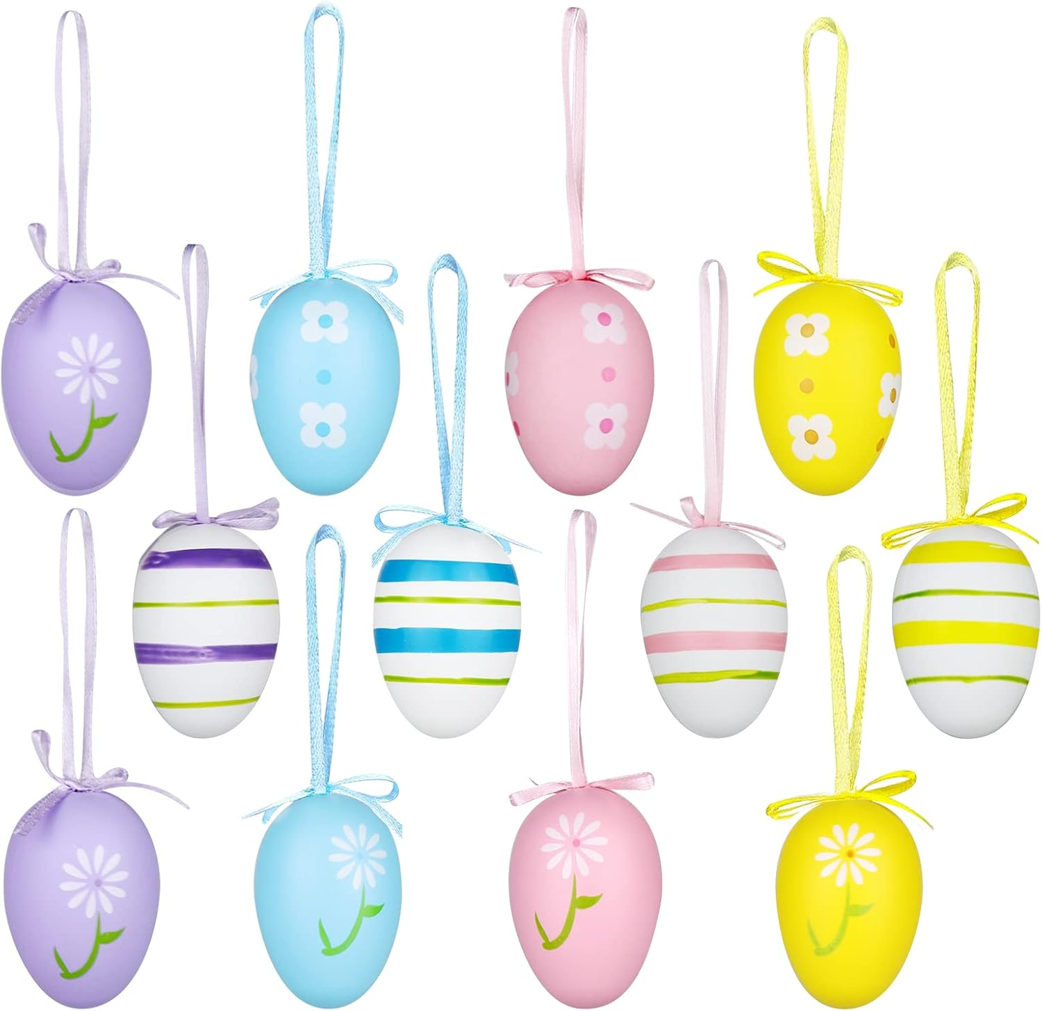12Pcs Easter Decorations Eggs Hanging Ornaments Colorful for Easter Tree Basket Decor Party Favors Supplies Home