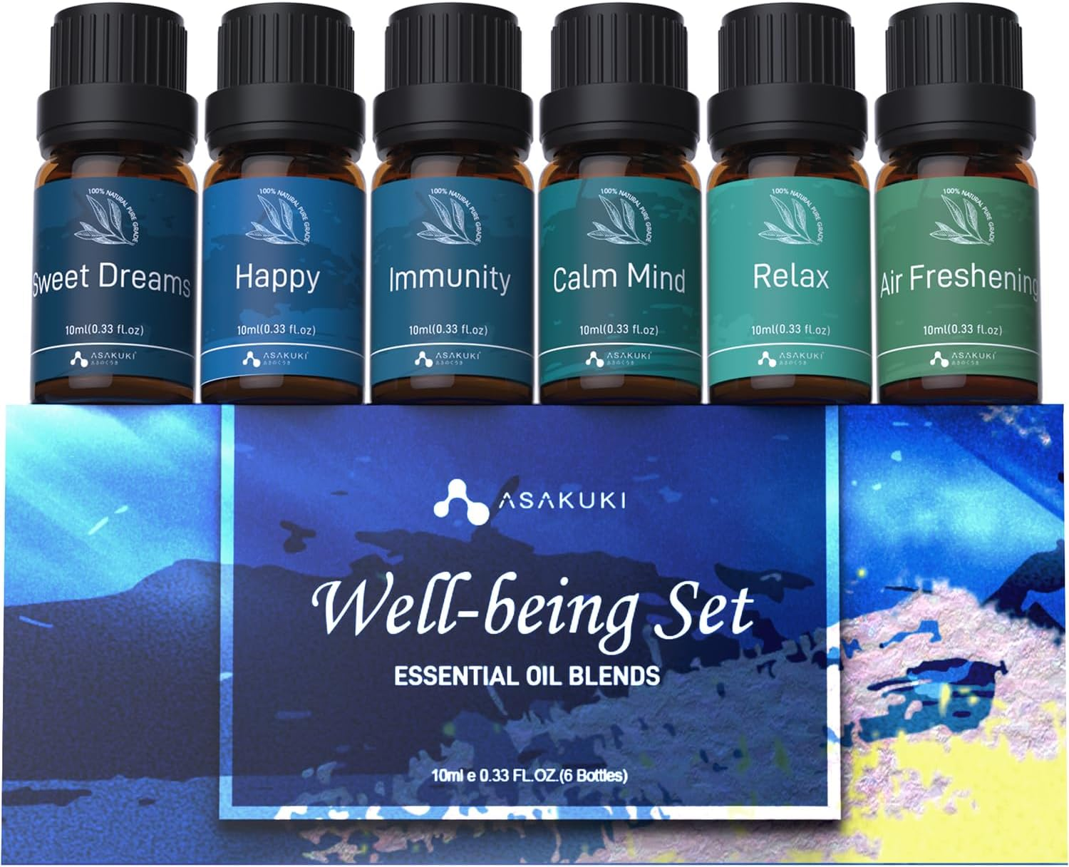 Essential Oil Blends, Essential Oils Set for Diffusers for Home, Well-Being Gift Kit- Calming, Dreams, Breath, Relaxing, Mood, Fresh Air for Aromatherapy, Humidifiers, 6X10 Ml