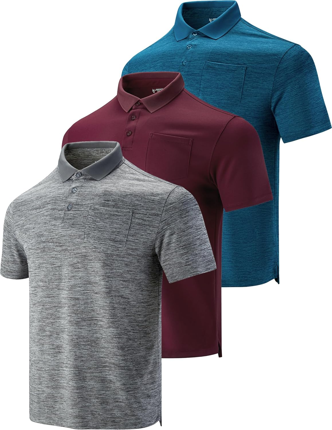 3-Pack Men's Performance Dry Fit Tech Golf Polo Shirts with Chest Pocket, Sho... - Picture 12 of 16