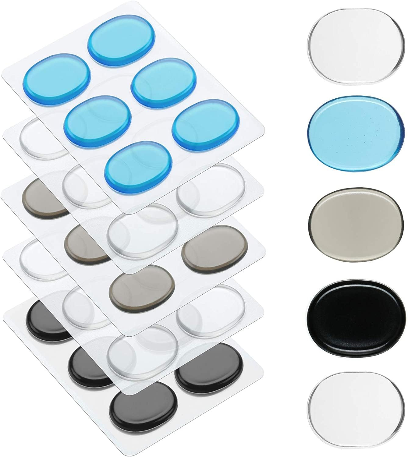 30 Pieces Drum Dampeners Gels Silicone Gel Pads Soft Drum Dampeners for Cymbals Tone Control(Transparent White, Black, Blue, Gray)