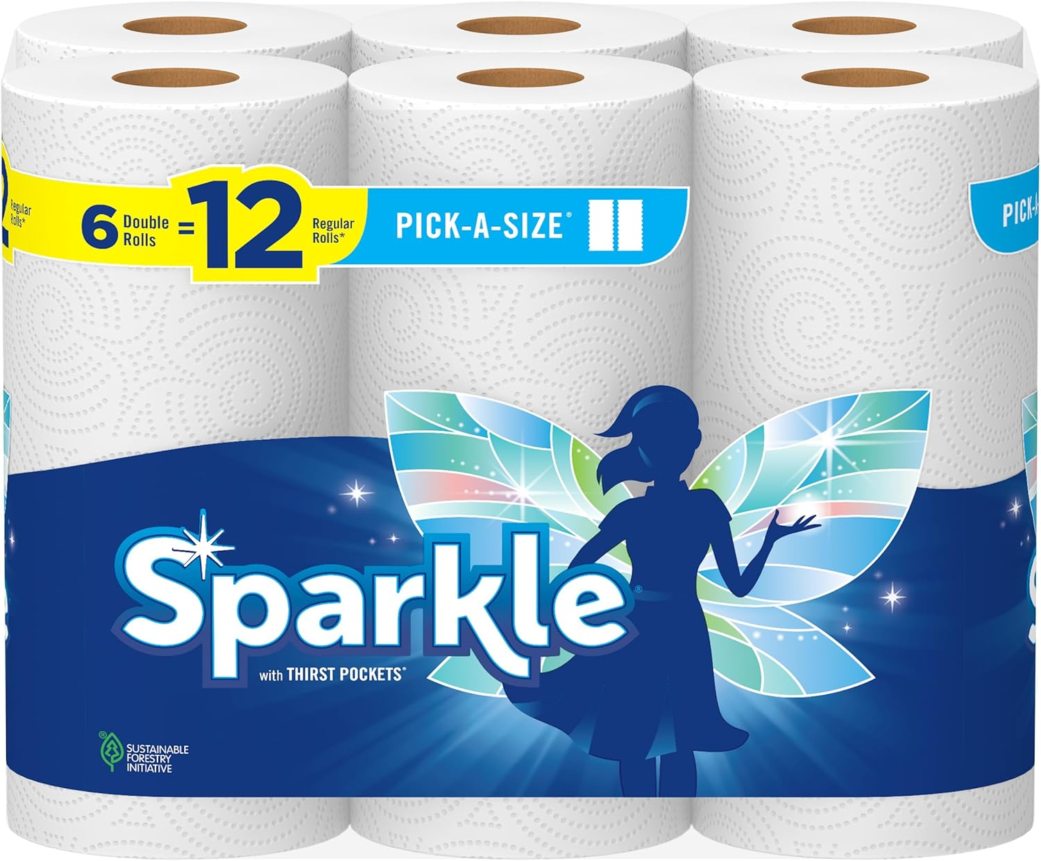 Sparkle Pick-A-Size Paper Towels, 6 Double Rolls = 12 Regular Rolls, Everyday Value Paper Towel with Full and Half Sheets