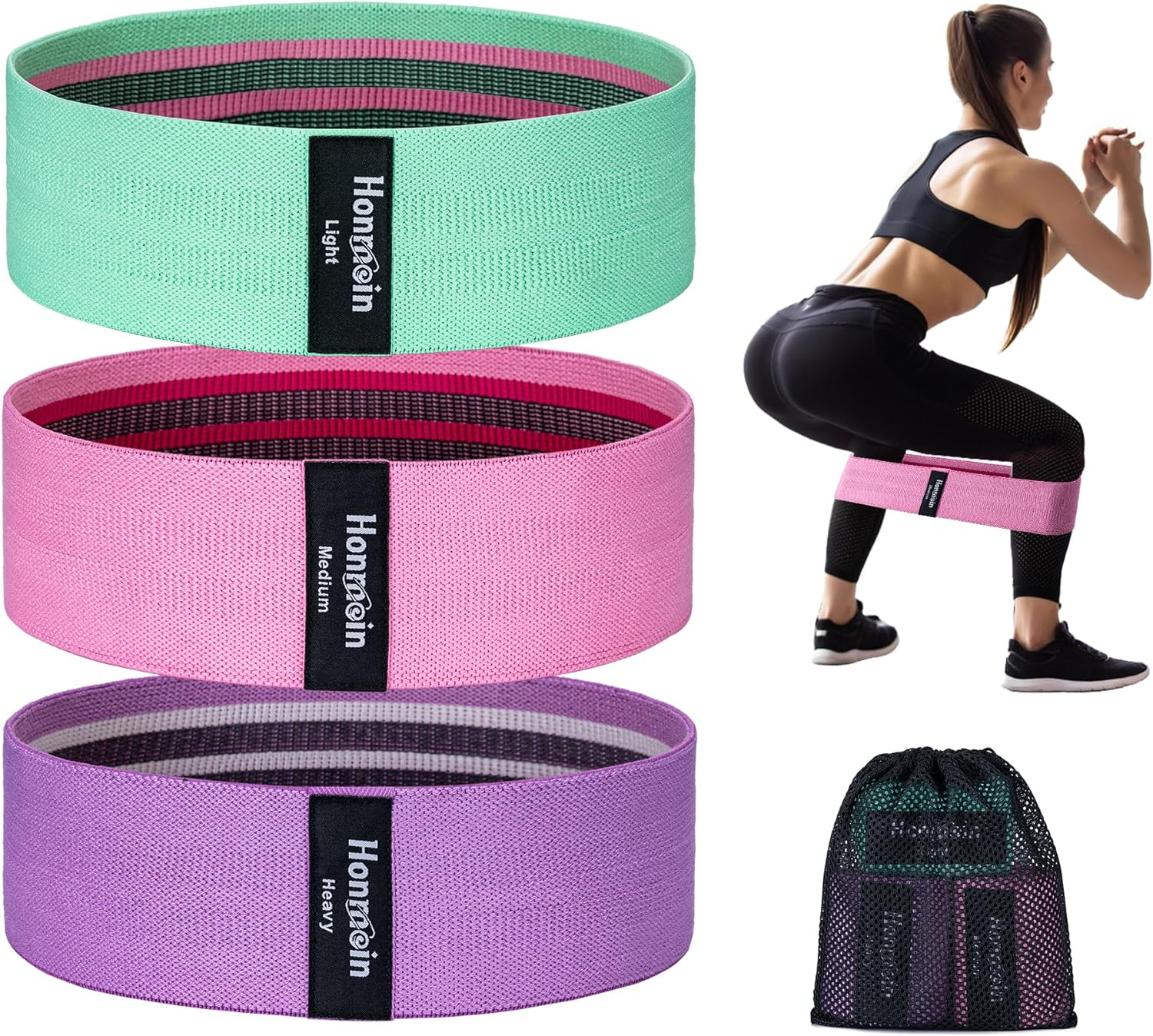 Resistance Bands for Working Out, 3 Levels Exercise Bands Workout Bands Set for Women Men, Hip Legs Booty Bands for Home Fitness, Gym, Yoga, Pilates