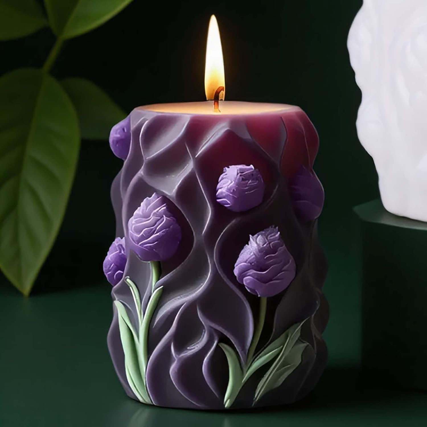 Tulip Flower Succulent Leaves Cylinder Molds Silicone Wave Spiral Candle Mold - Silicone Resin Casting Molds for Candle & Resin & Soap Craft Supplies