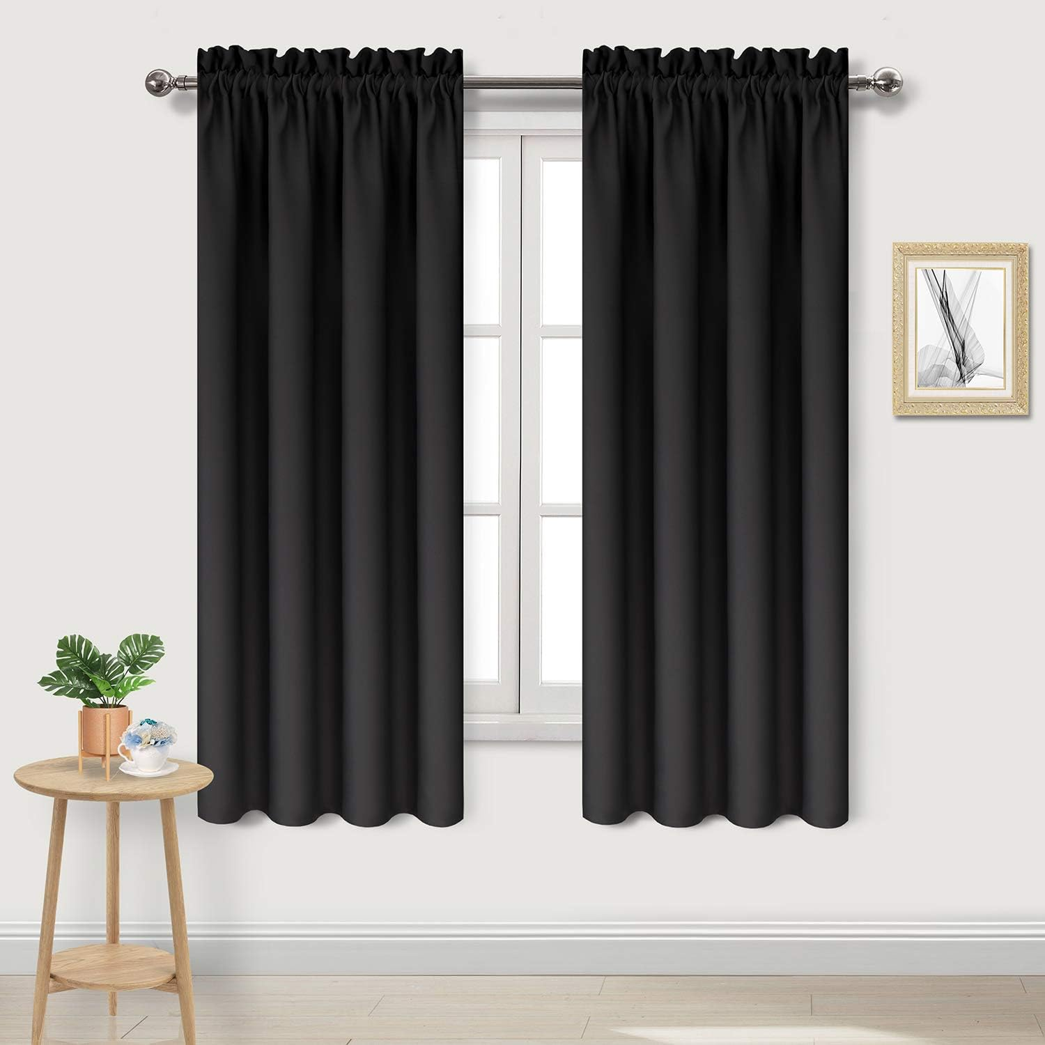 Blackout Curtains – Thermal Insulated, Energy Saving & Noise Reducing Bedroom and Living Room Curtains, Black, W 42X L 63 Inch, Set of 2 Rod Pocket Curtain Panels