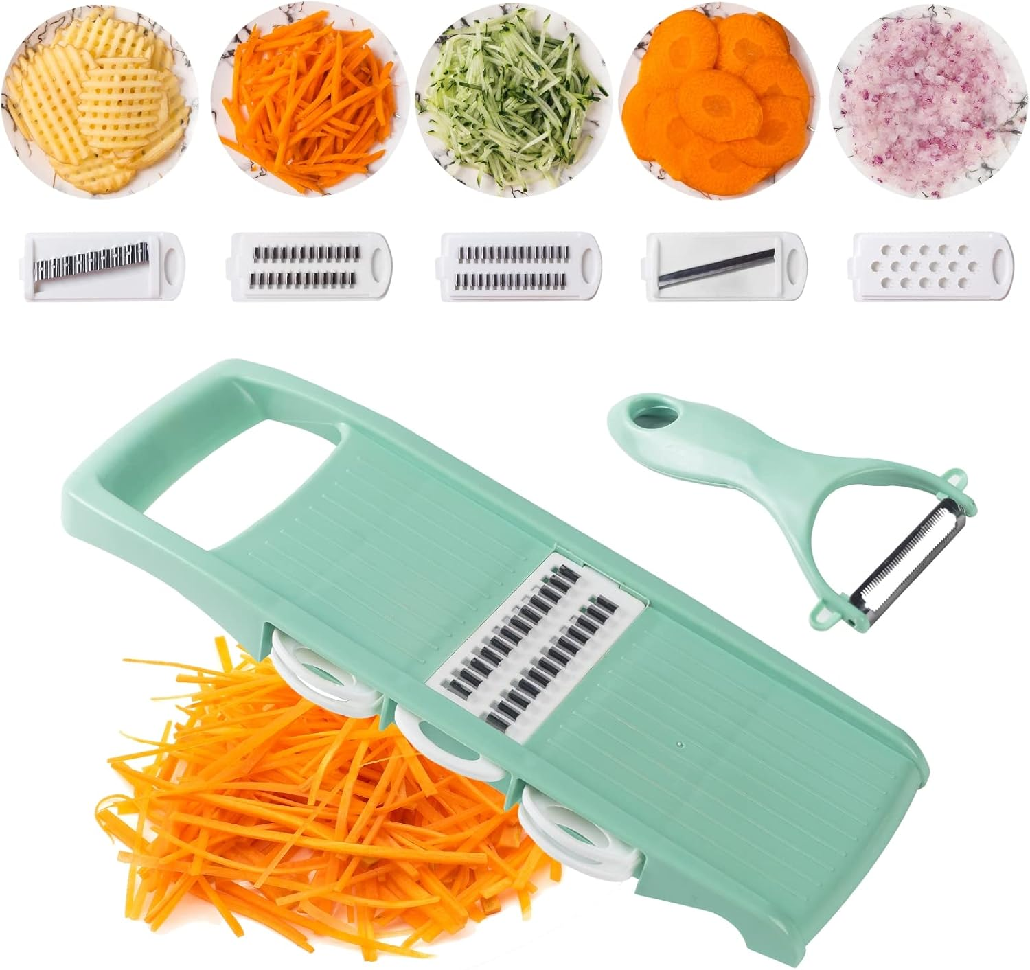 Mandoline Food Slicer for Kitchen 7-In-1 Vegetable/Cheese/Potato/Carrot/Cucumber Grater,Slicer, Cutter, Grinder,Waffle Fry Cutter for Potatoes,Julienne Peeler