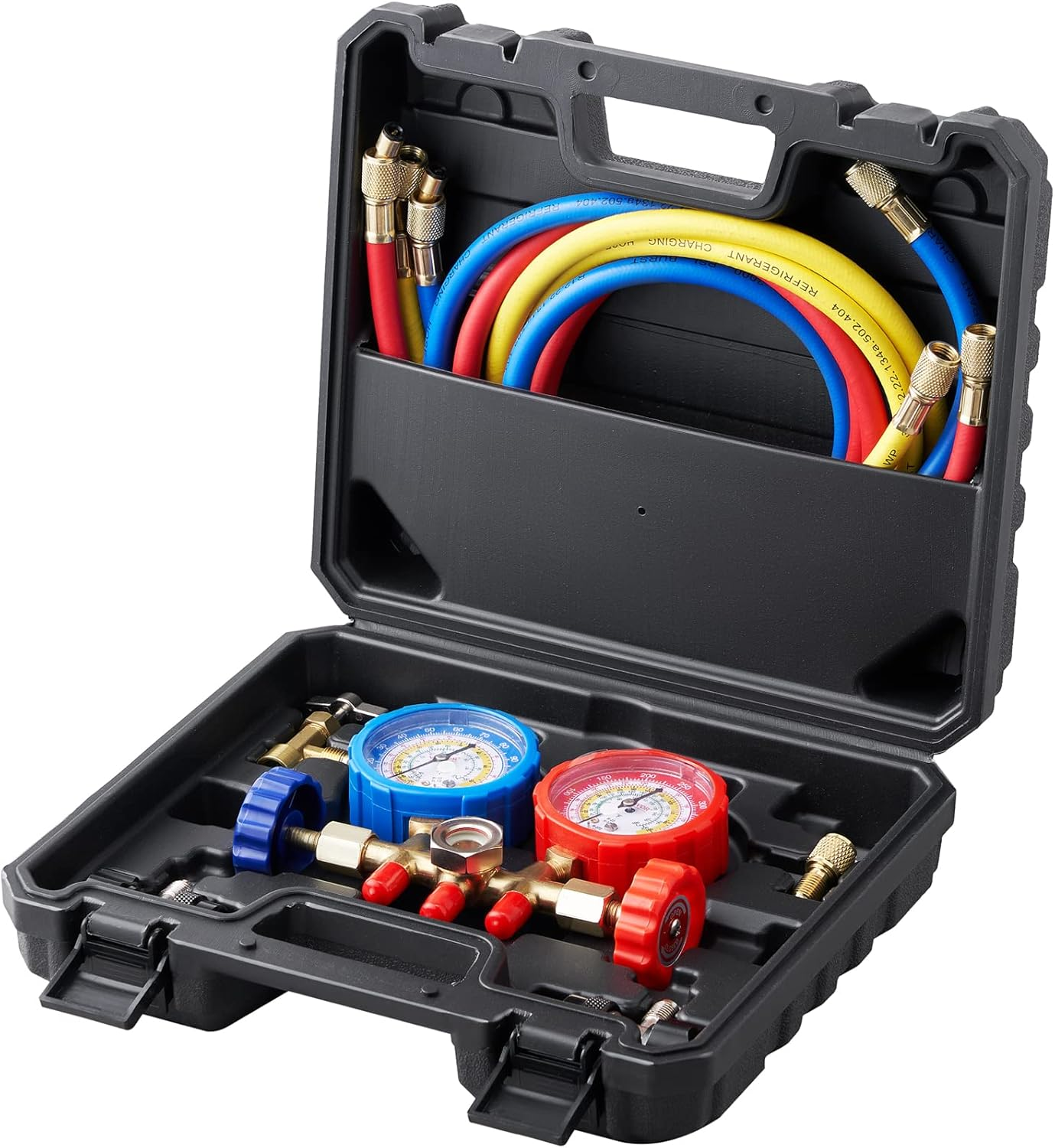 Juego de manómetros de CA, juego de manómetros de colector de CA de 3 vías para refrigerantes R134A, R22, R12 y R502