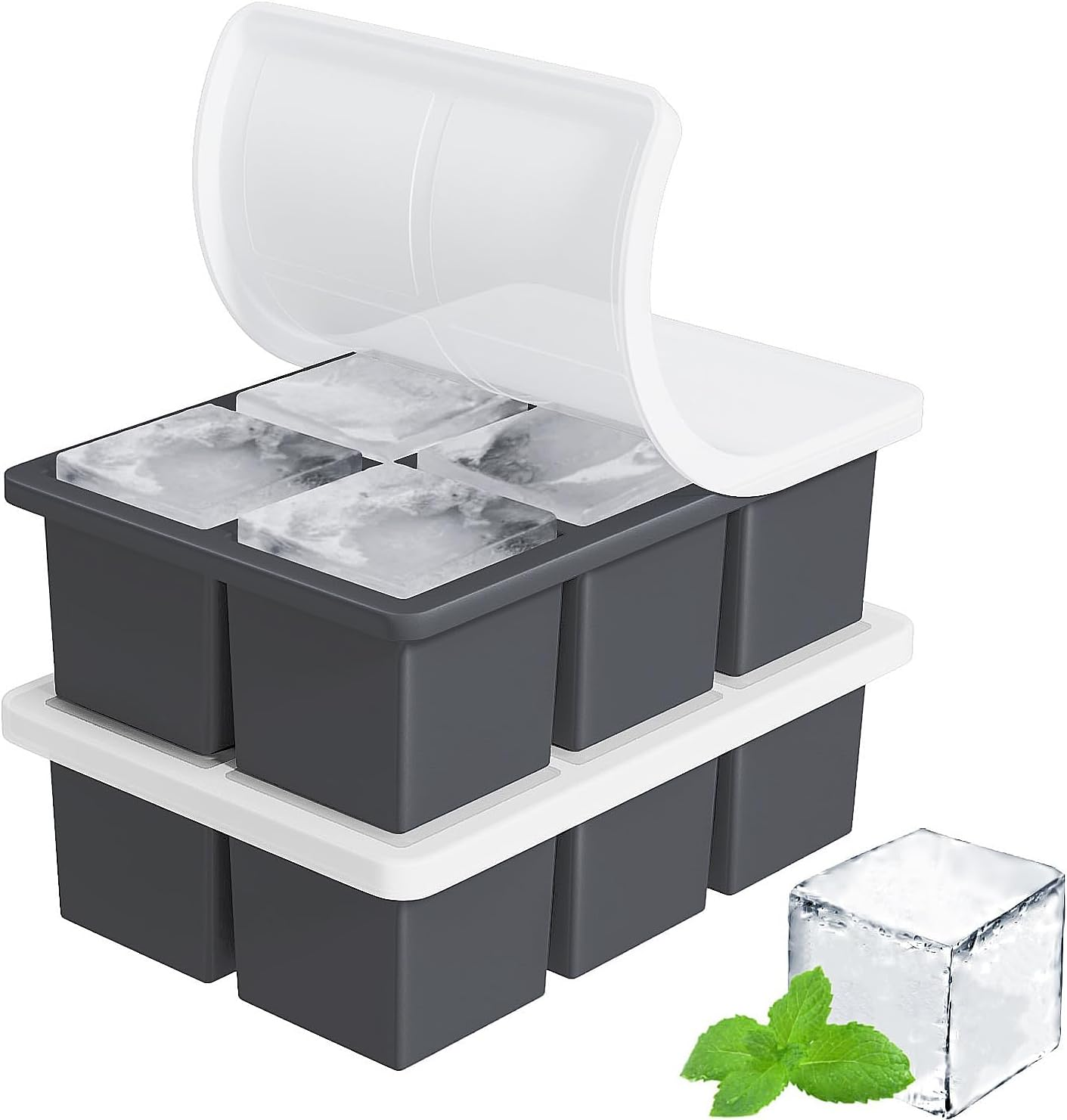 Bandeja de Cubitos de Hielo Grandes para Whisky de Silicona con Tapa 2 Piezas