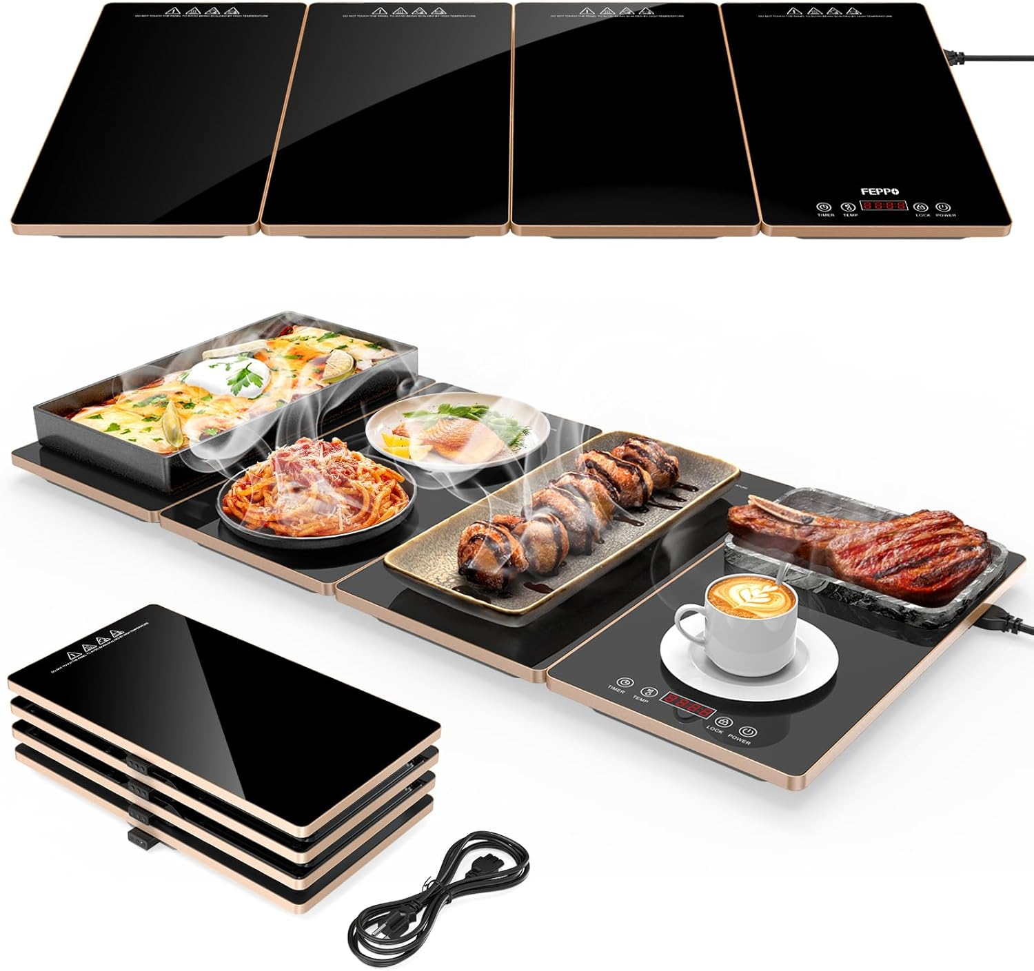 Electric Warming Tray, 4-In-1 Food Warmers for Parties Buffet with 10 Temp Settings and Timer, 33