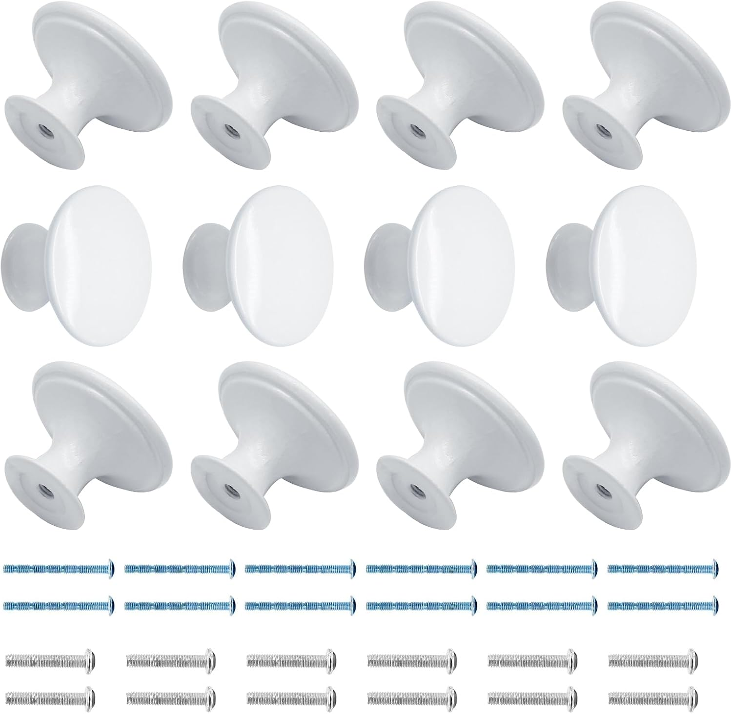 12 Pcs White Cabinet Knobs Metal Round Dresser Handle Knobs 1.18