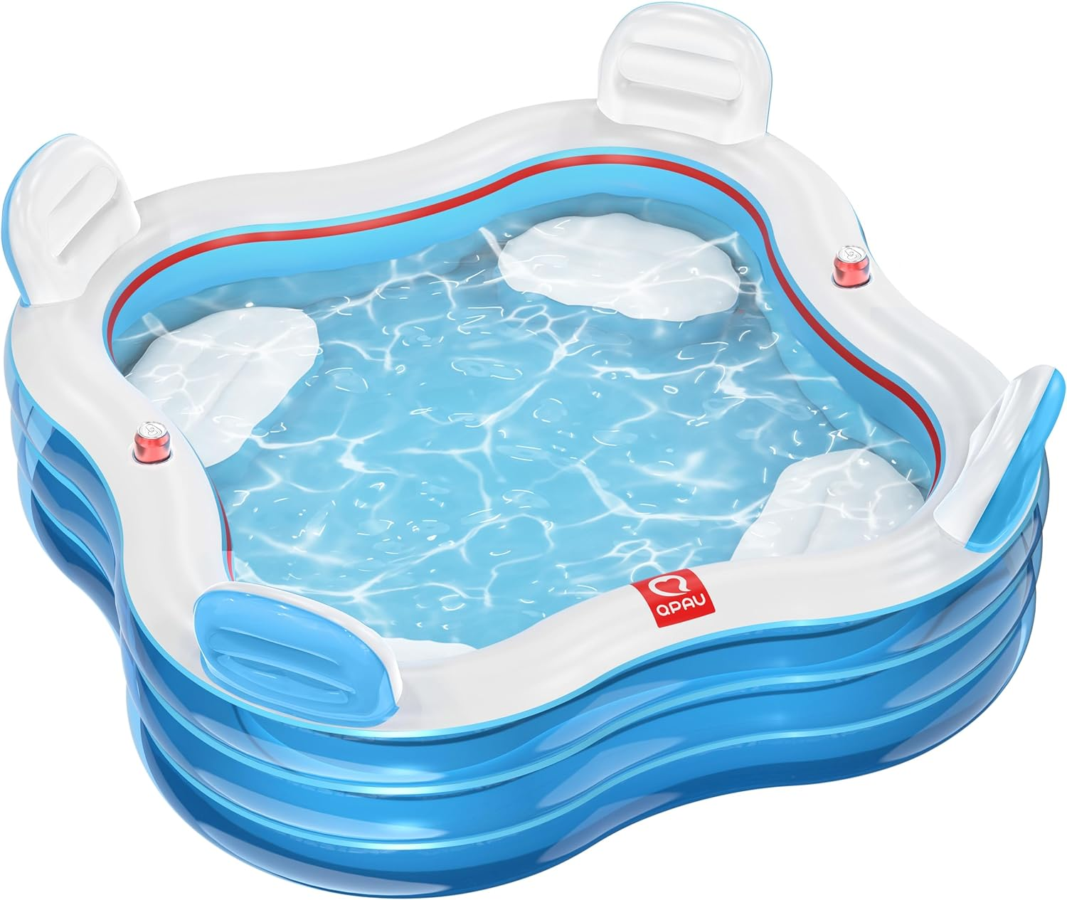 QPAU Inflatable Swimming Pool, Full-Sized Blow up Pools with Seats and Backrests, Kiddie Pool for Outdoor & Backyard, for Family Summer Time Fun, Jelly Blue