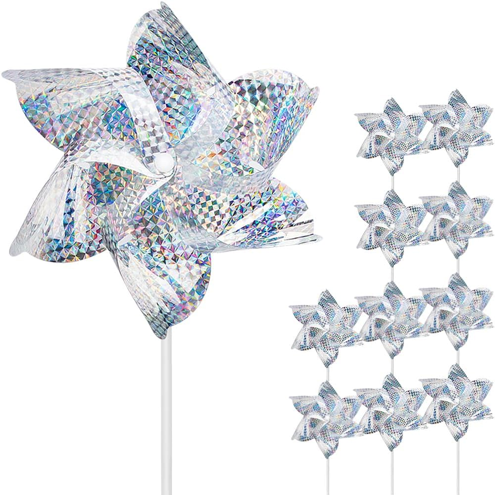 Reflective Pinwheels,10-Pack Extra Sparkly Pinwheels for Garden Decor, Pinwheels for Kids,Scare Birds Away from Garden Yard Patio Lawn Farm (10 Pack).