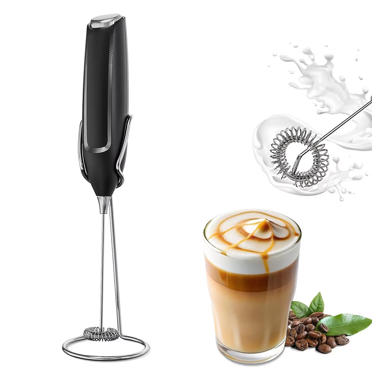Milk Frother Handheld Electric Foam Maker Frother Wand, Whisk Drink Mixer & Foamer for Coffee Latte Matcha Hot Chocolate