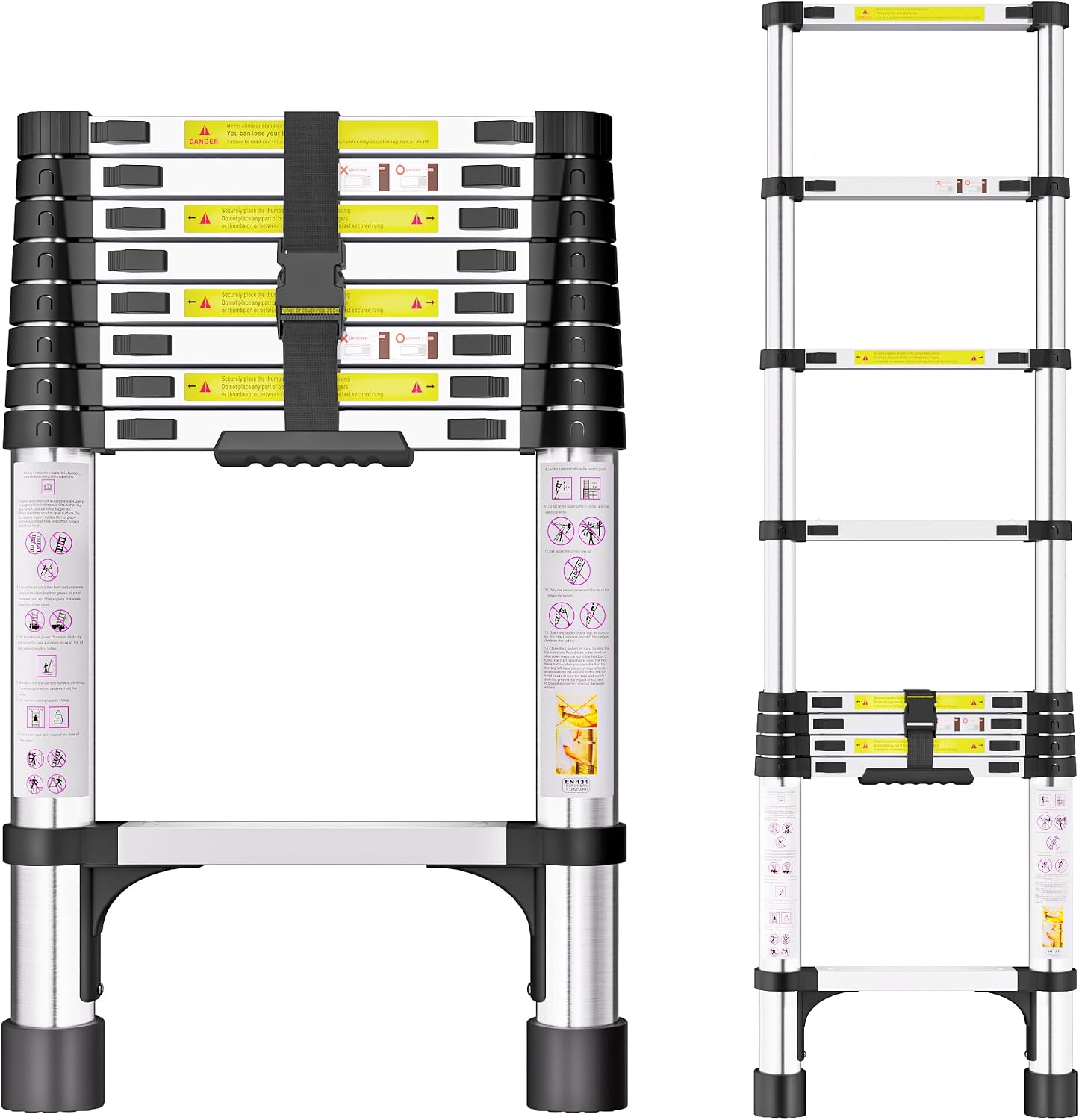 Telescopic Ladder, 2.6M Stainless Steel Loft Ladder, Ladders Extendable