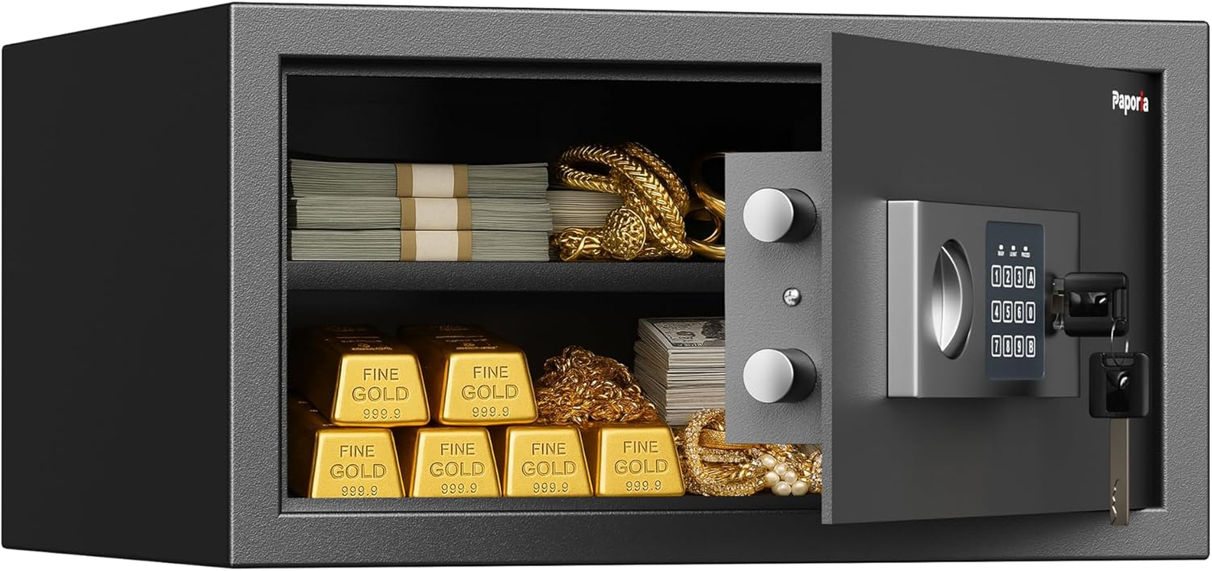 1 Cubic Feet Safe Box, Digital Security Lock Box with Shelf & Keypad & Combination, Alloy Steel Digital Home Safe for Home, Office, Hotel or Business, 17