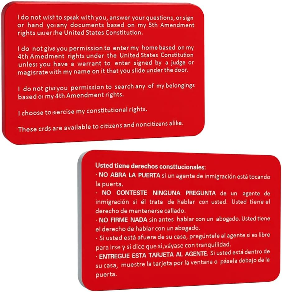 30 Pack Immigration Rights Reminder Cards - English/Spanish Legal Protections