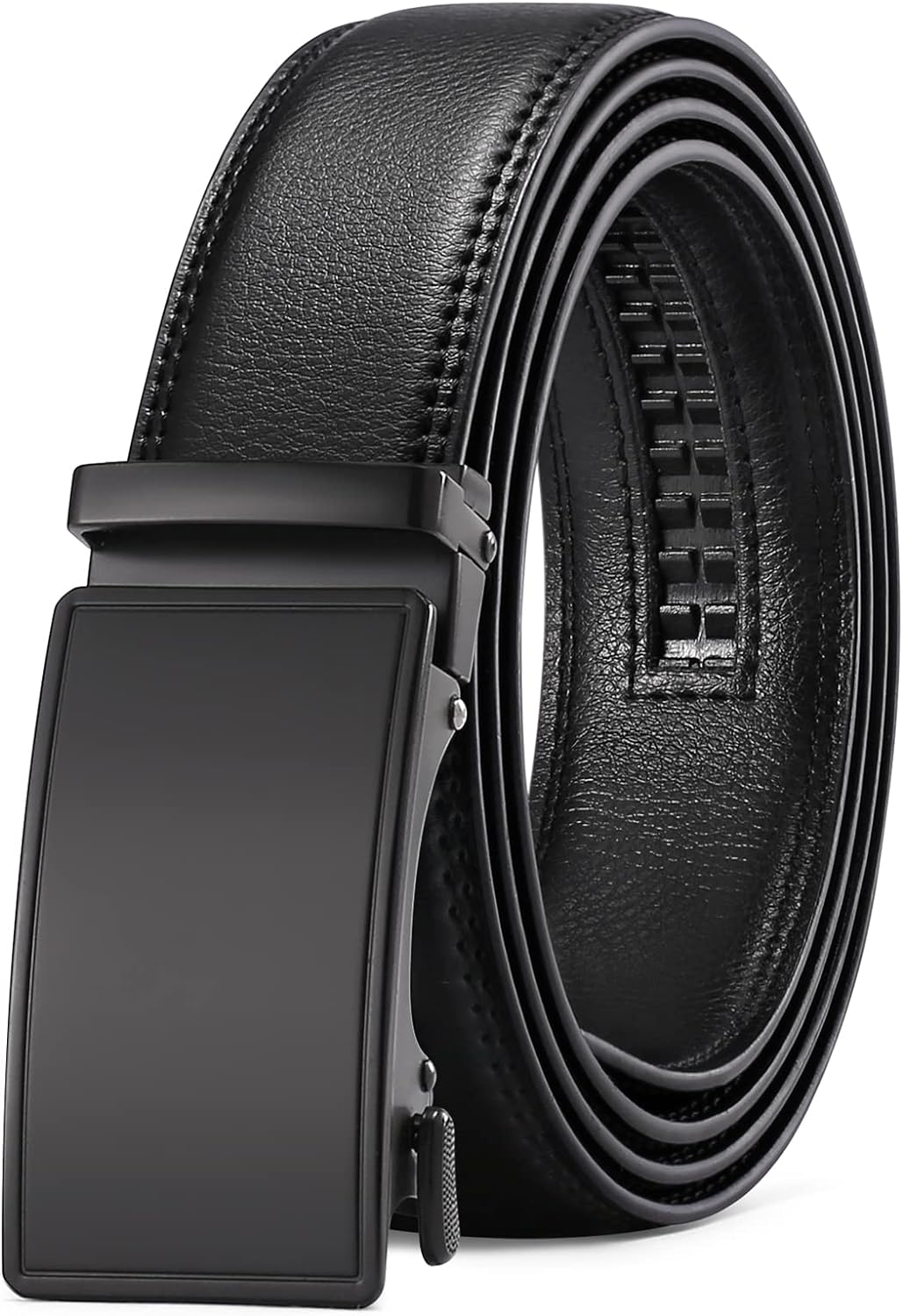 Cinturón de cuero para hombre con hebilla de trinquete automática y deslizante para vestir