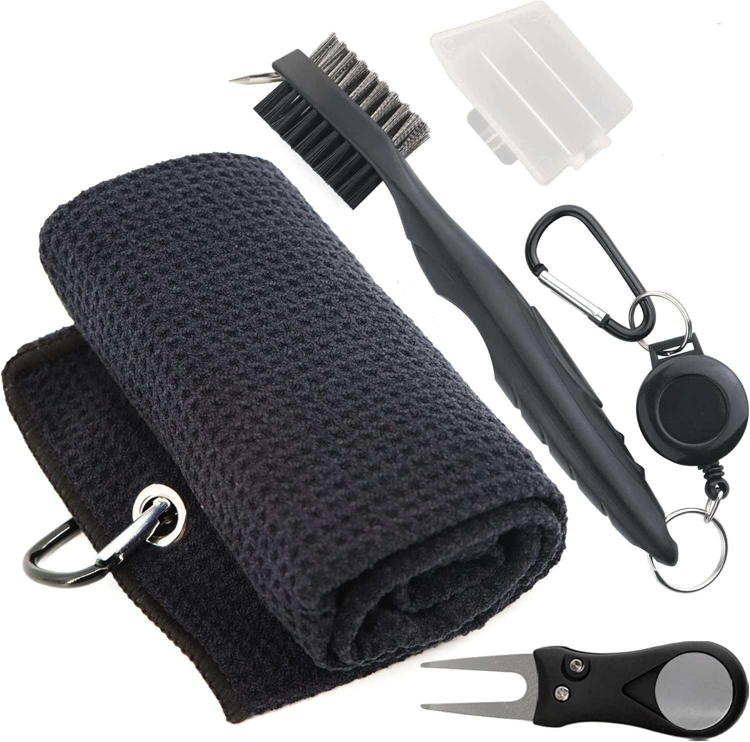3 in 1 Golf Club Cleaning Kit - Golf Towel, Brush, Divot Tool - Golf Accessories Kit