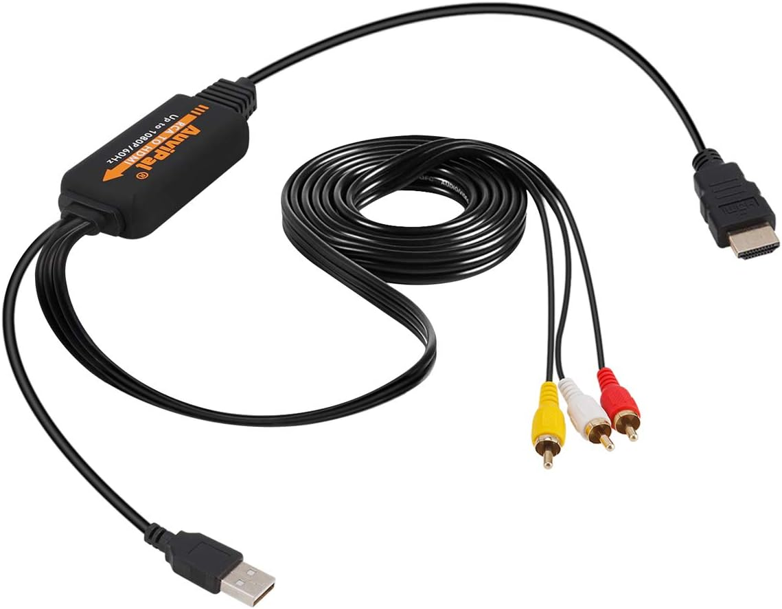 RCA to HDMI Converter for Playing VHS/VCR/DVD Player/Game Consoles on Modern