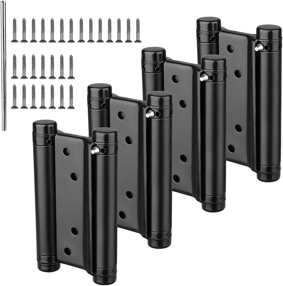 Stainless Steel Door Swing Hinge,4 Pack 4Inch Black Matte Self Closing Double Action Spring Hinges for Cafe Saloon Pub Doors Gate, with Pins Screws