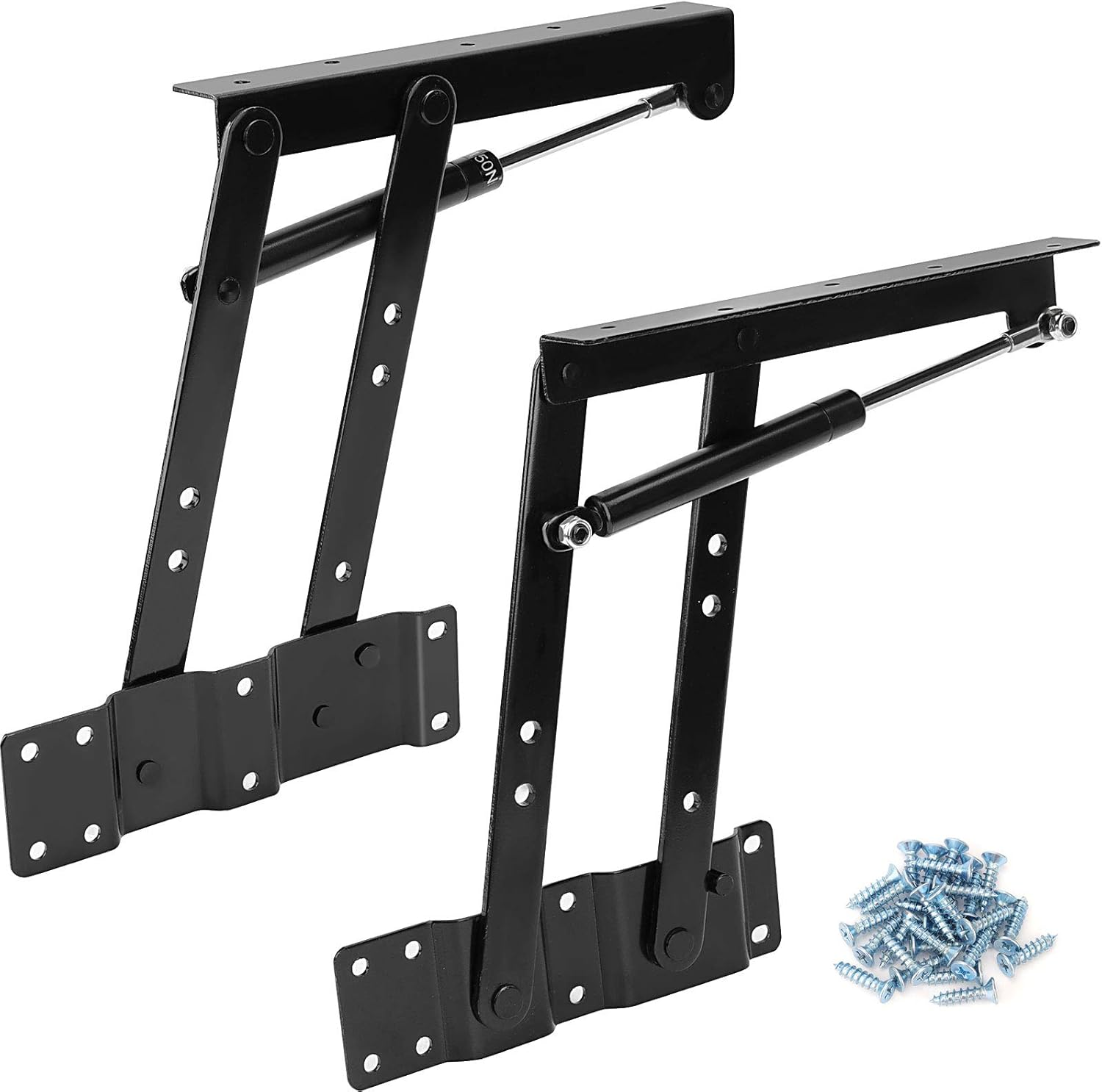 1 Pair 50Kg/100Lbs Folding Lift up Top Table, 150N Gas Hydraulic Hinge Hardware, Lifting Frame Desk Mechanism Spring Hinge Bracket with 30 Screws, Tea Coffee Table Furniture Accessories