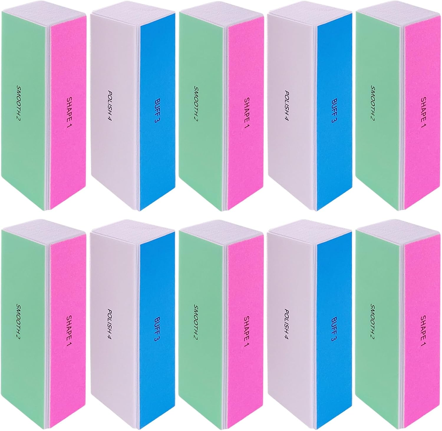 4 Way Nail Buffer Block (10 Pcs), Nail Shine Buffers Blocks Files for Natural and Acrylic Nails Smoother Buffing Block Polisher Fingernail File Buffer 120/240/600/3000 Grit for Buffing Shinning