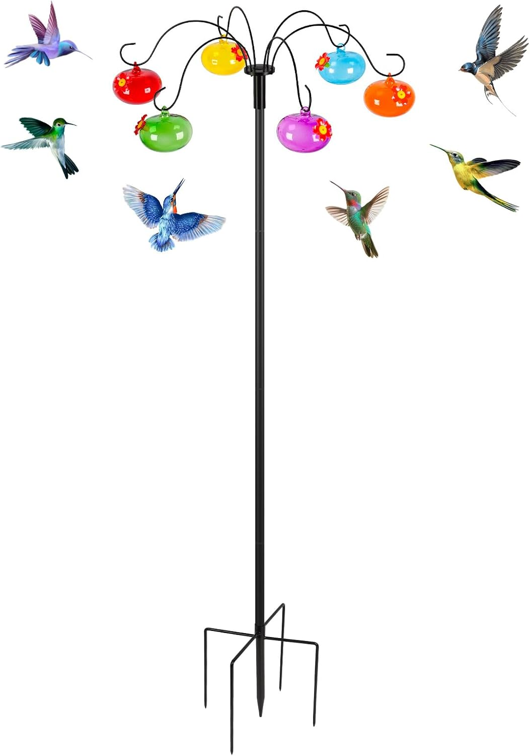 Glass Hummingbird Feeders with Shepherds Hook for Outdoors