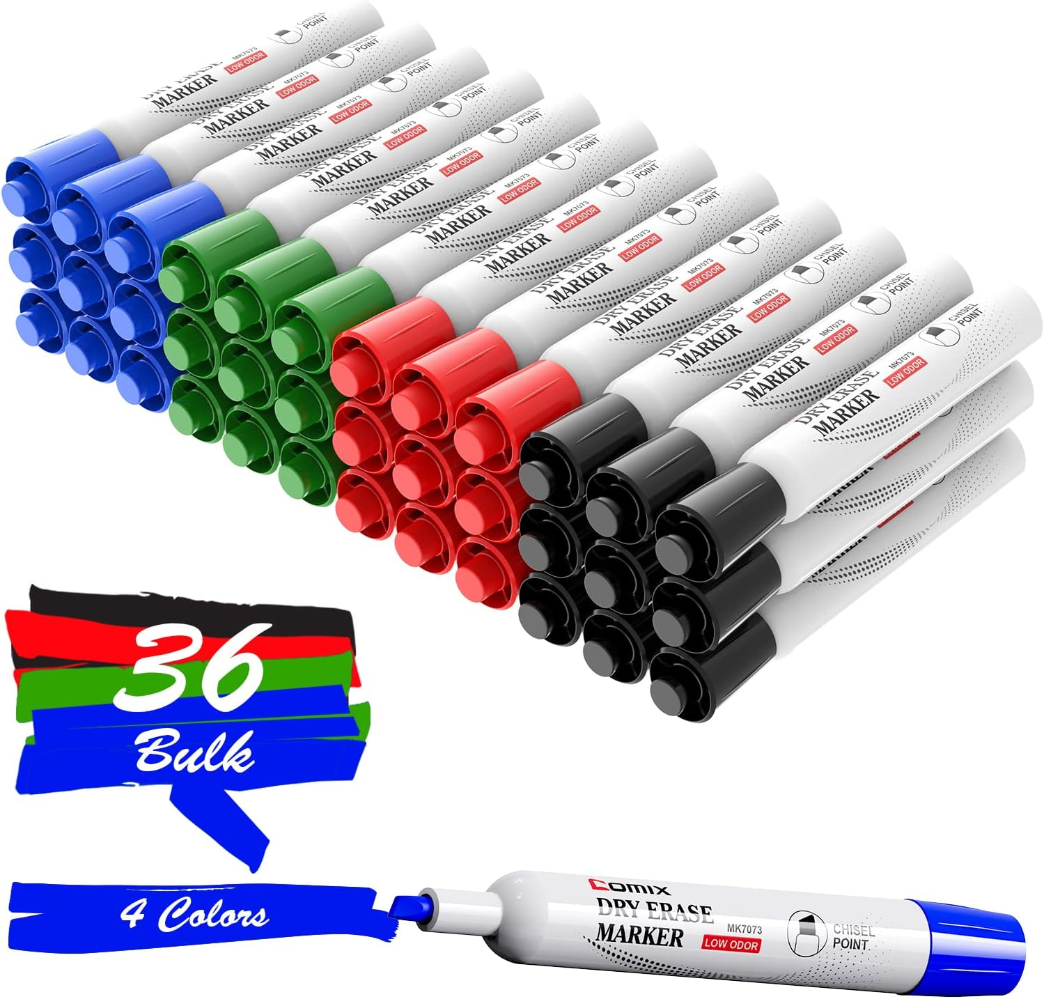 Marcadores Pizarra Blanca Punta Cincel, 36 Pzs 4 Colores Surtidos