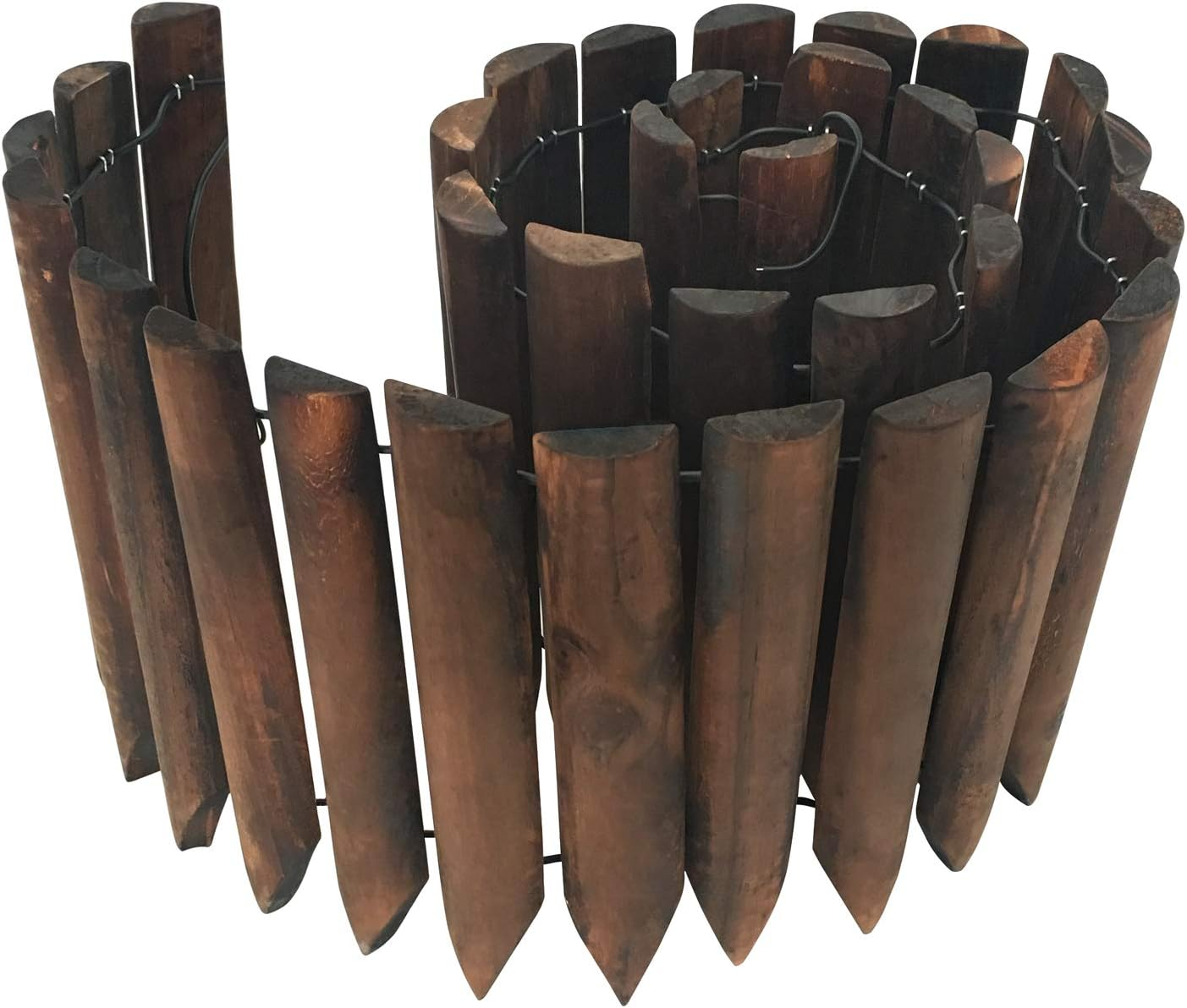Garden Wooden Short Fence Burnt Wood Finish Outdoor Landscape Edging Flexible Decorative Border - Tree Fence - Spring Garden & Yard Maintenance - 7.9'' H X 42'' L - K619A05