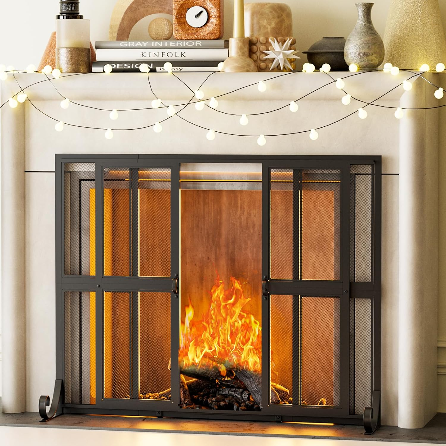 Fireplace Screen with Sliding Doors, 37.8