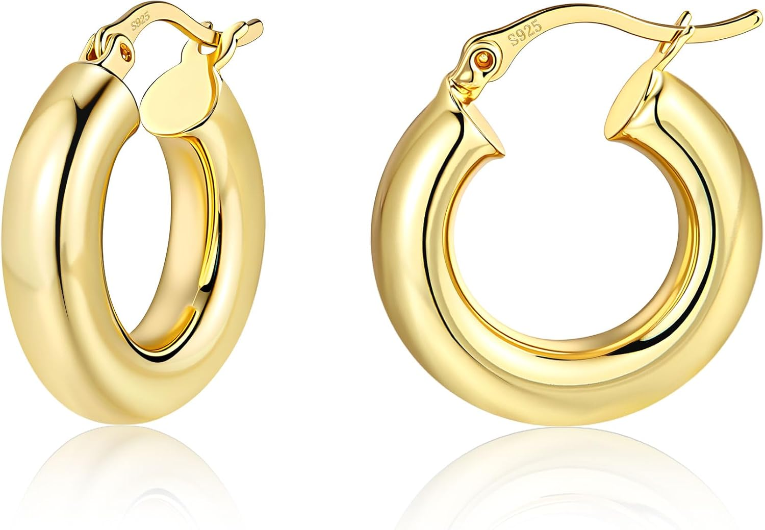 14K Gold Plated Hoop Earrings for Women Hypoallergenic Thick Chunky Hoop Earrings Lightweight Tube Design