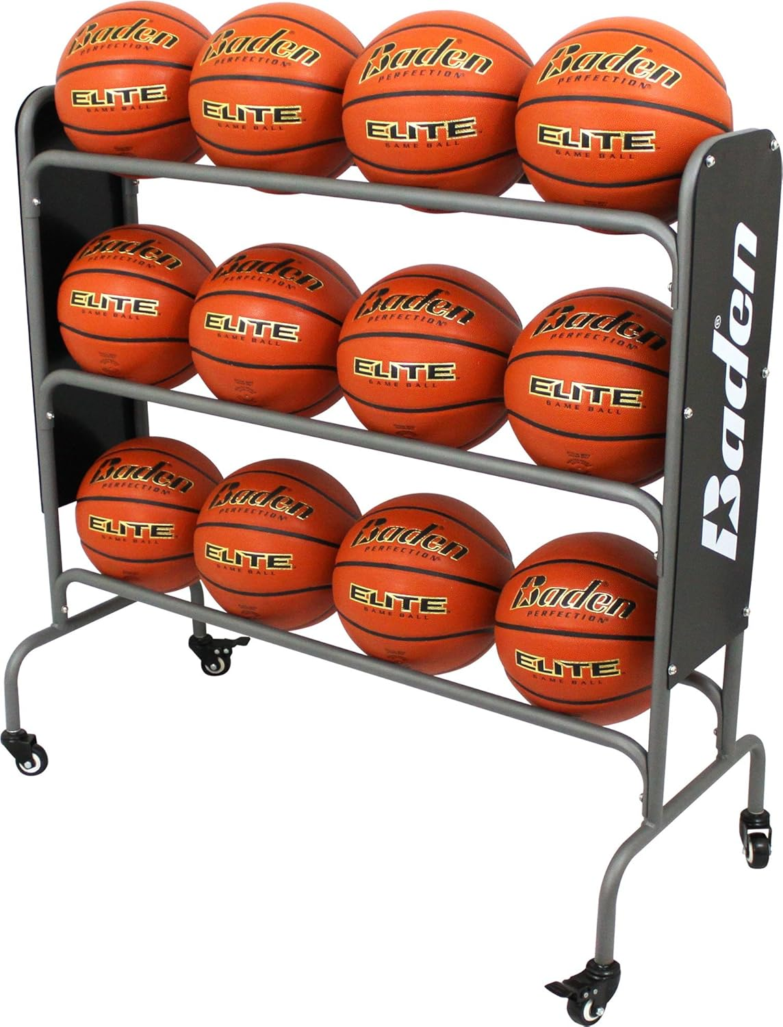 3-Tier Rolling Basketball Rack with Wheels - Holds 12 Balls, Garage Storage