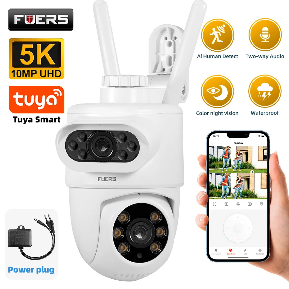 5K 10MP Dual Lens IP Camera Tuya Smart Outdoor Home Security Auto Tracking Human Detection WIFI CCTV Surveillance Camera