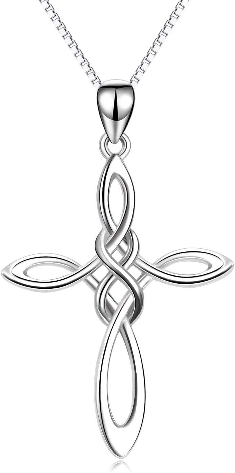 Celtic Knot Cross Necklace Sterling Silver Birthstone Polished Religious Infinity Celtics Jewelry Gifts for Women