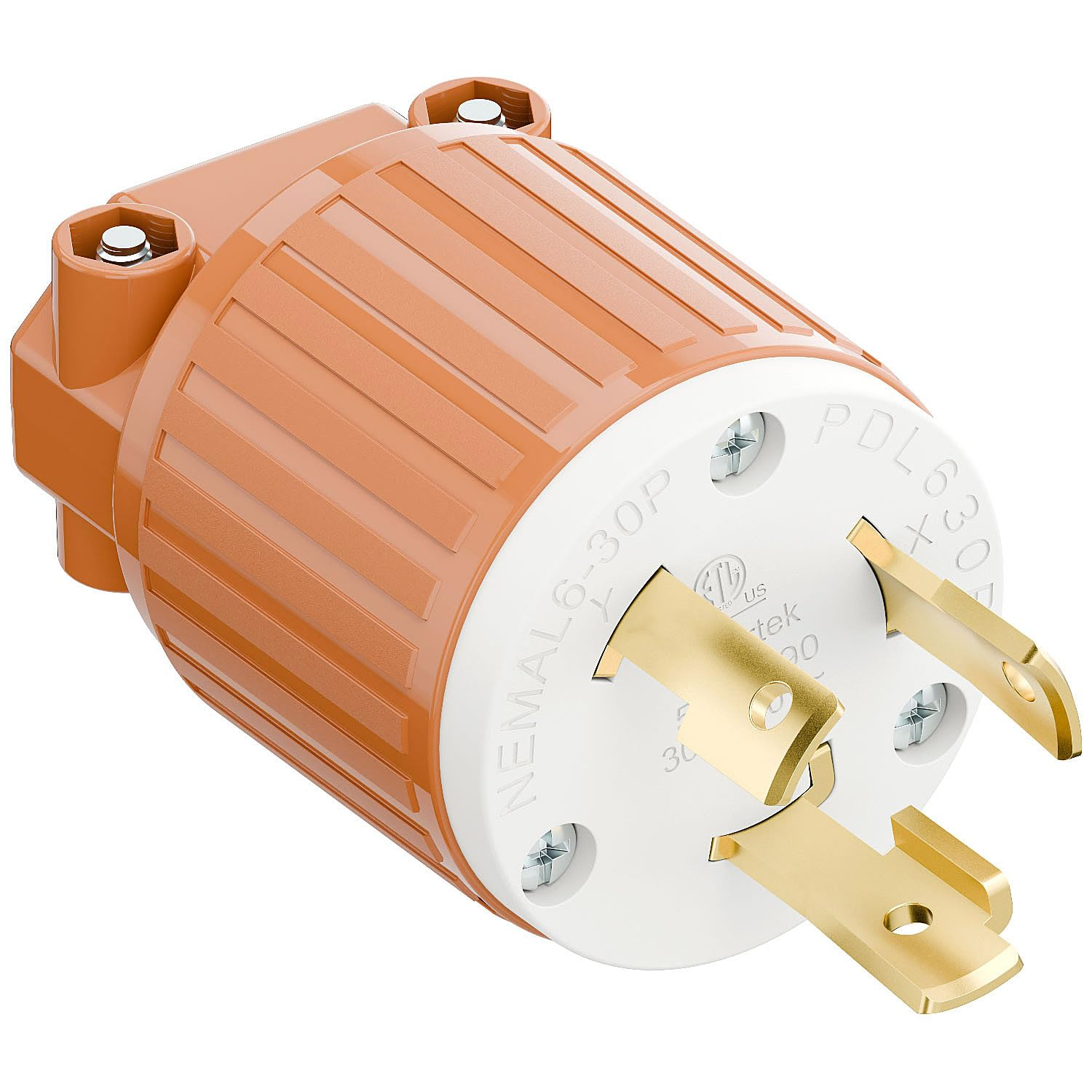 NEMA L6-30P Locking Plug, (ETL Listed) Twist Lock L6-30 30Amp 250Volt Male AC Connector, Industrial Grade 30A 250V Replacement Plugs, T-Shaped Rotated Blade, PDL630P Orange Color