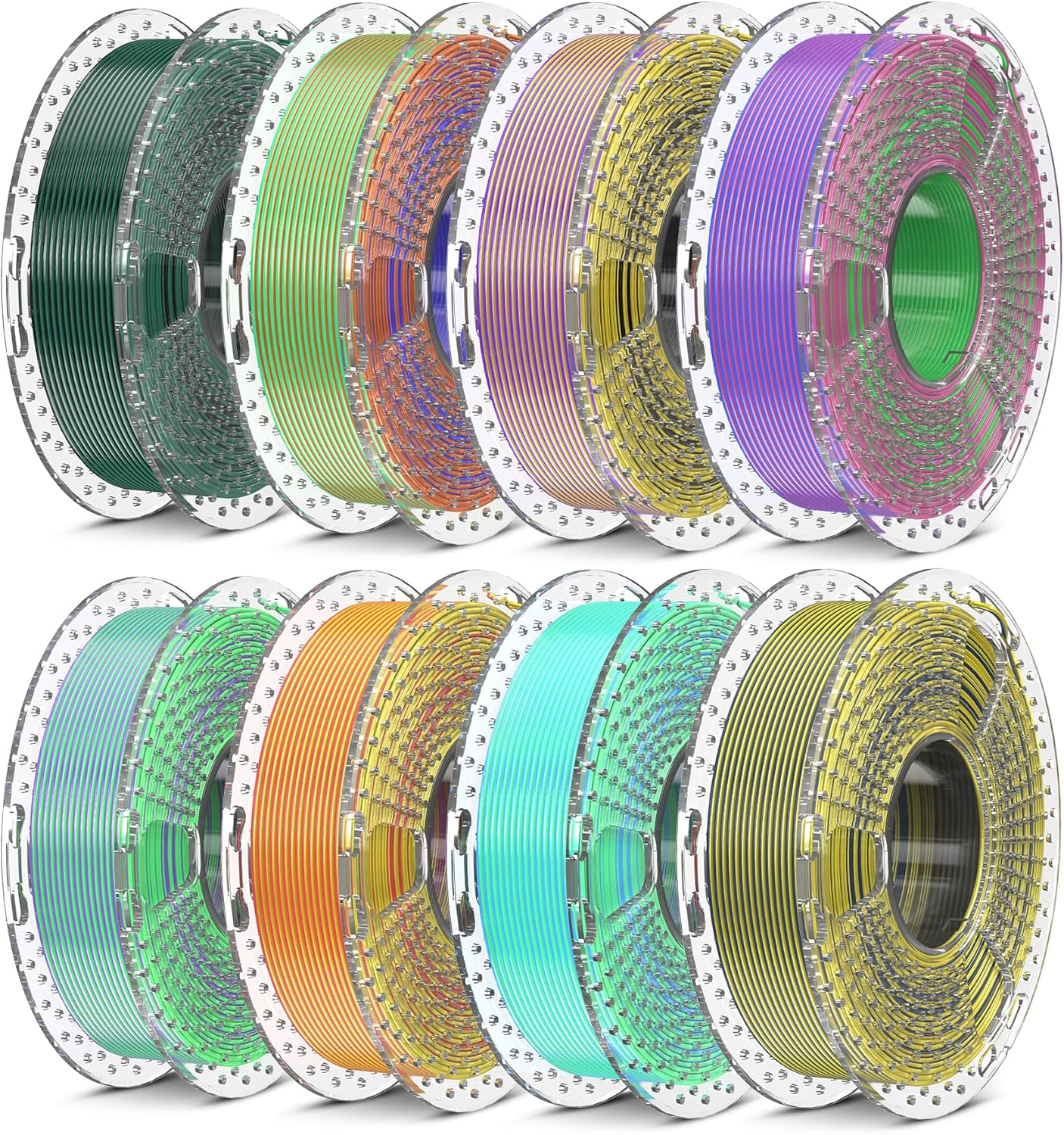 SUNLU 250G Dual & Triple Color Filament Bundle, PLA Silk 3D Printer Filament 1.75Mm Multicolor, Individually Vacuum Packed, 250G Spool, 8 Rolls, 2Kg Total, Dual Color*5, Triple Color*3