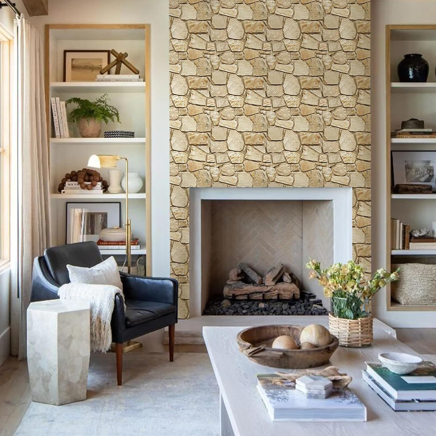 Commomy 10 Pcs 3D Faux Stone Peel and Stick Wall Tiles Wall Panels 11.8"x11.8... - Picture 3 of 14