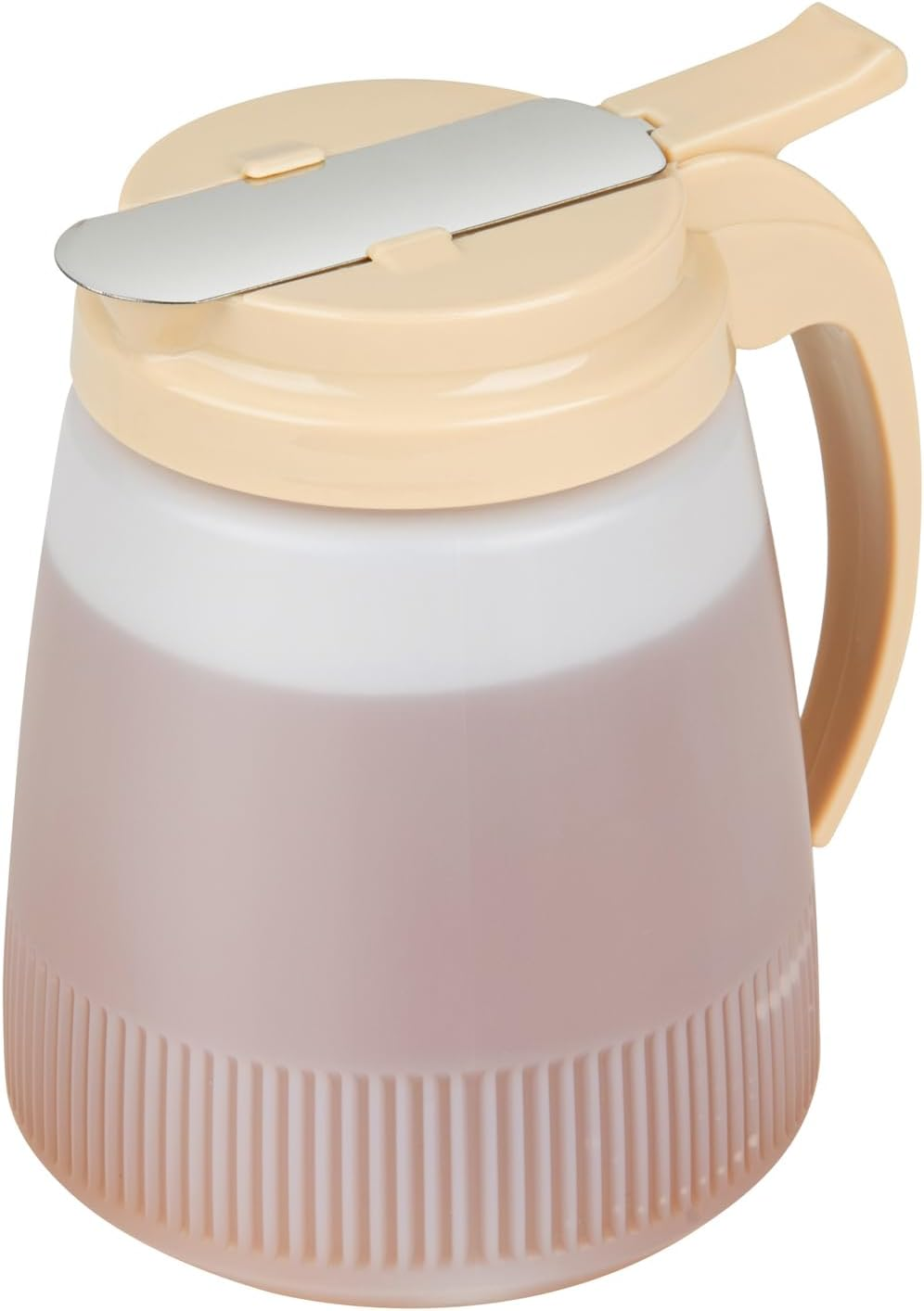 -Chef 101 32 Ounce All Purpose Syrup Dispenser, 1 Honey Dispenser - Beige Top, Stainless Steel Slide Cover, Plastic Pancake Syrup Bottle, Perfect for Diners, Restaurants, Home