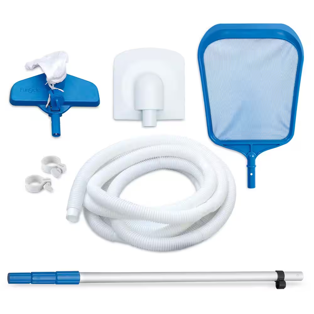 Deluxe Maintenance Kit for above Ground Pools, with Adjustable Pole, Water Hose, Vacuum Adapter and Skimmer, Blue