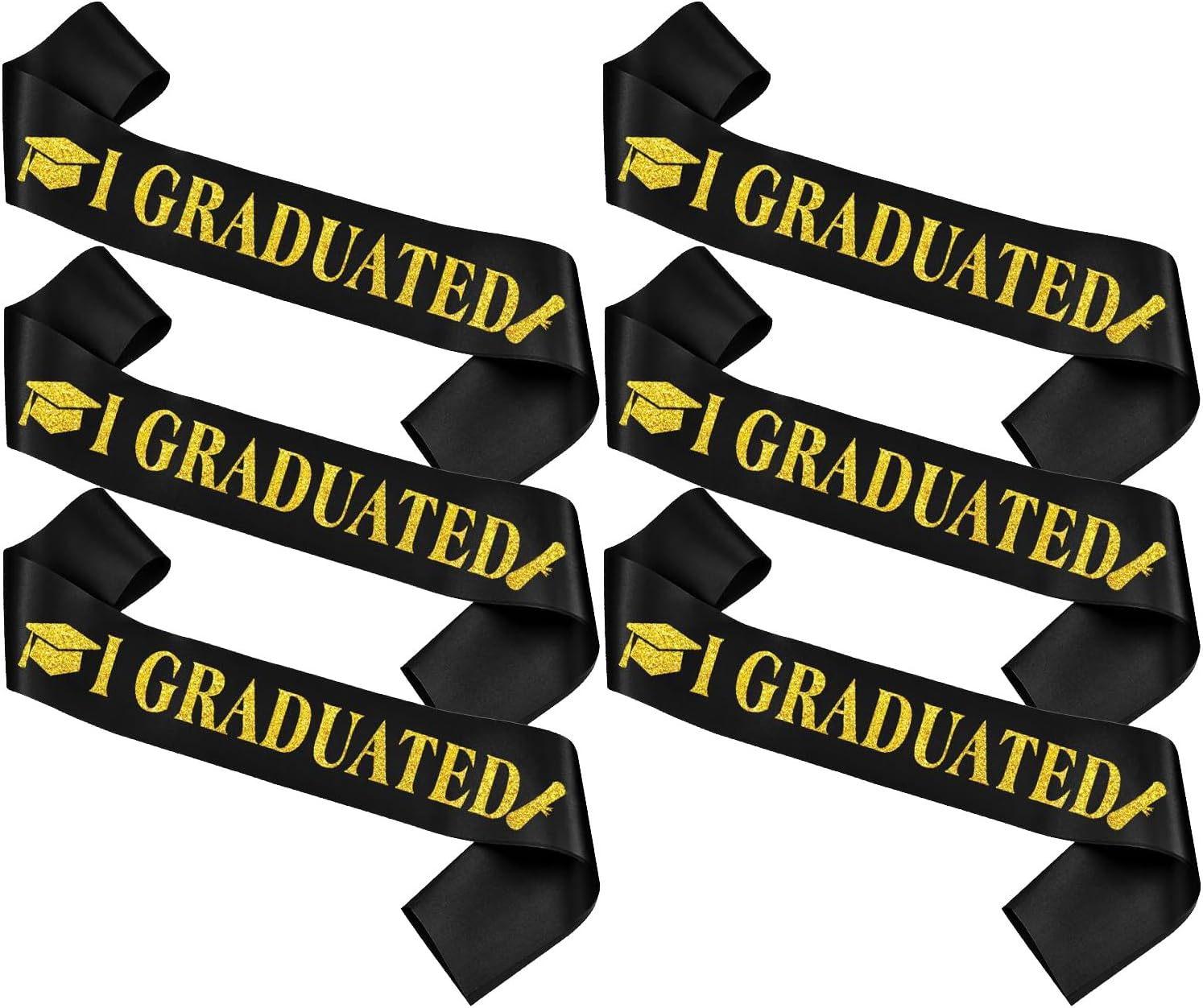 I Graduated Sash, Graduation Sash Class of 2025, 6 Pack Black Sash Gold Glitter Letter Graduation Sashes for Unisex Class of Senior Cheerleader Party Supplies